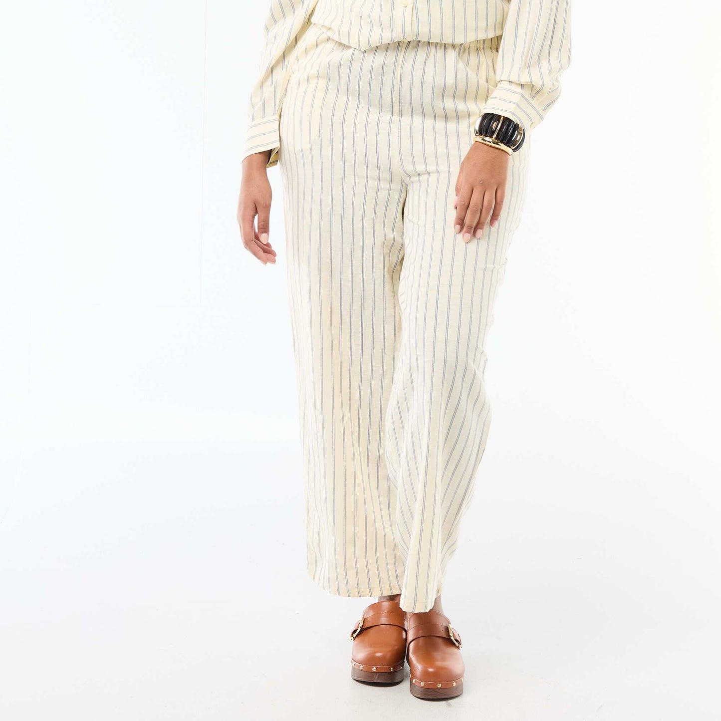 Pantalon droit en lin mélangé JAUNE