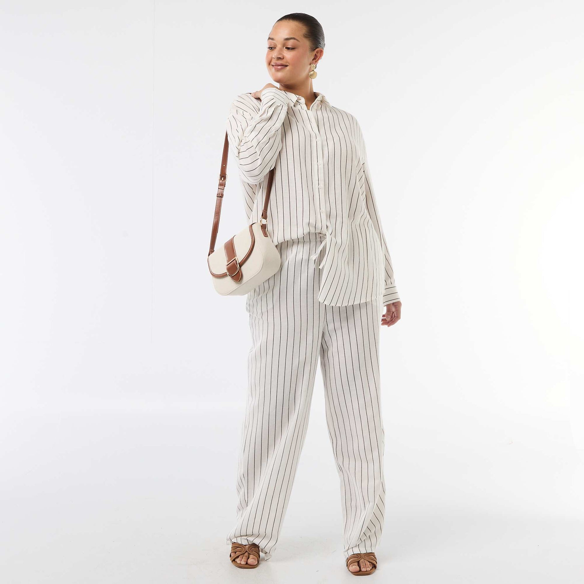 Pantalon droit en lin mélangé BLANC