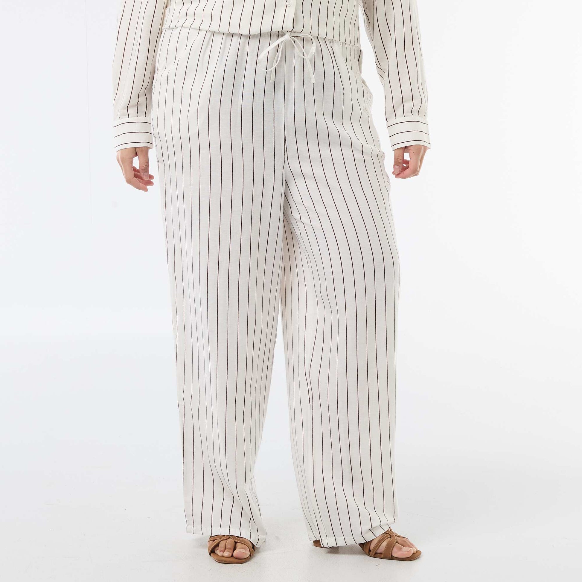 Pantalon droit en lin mélangé BLANC
