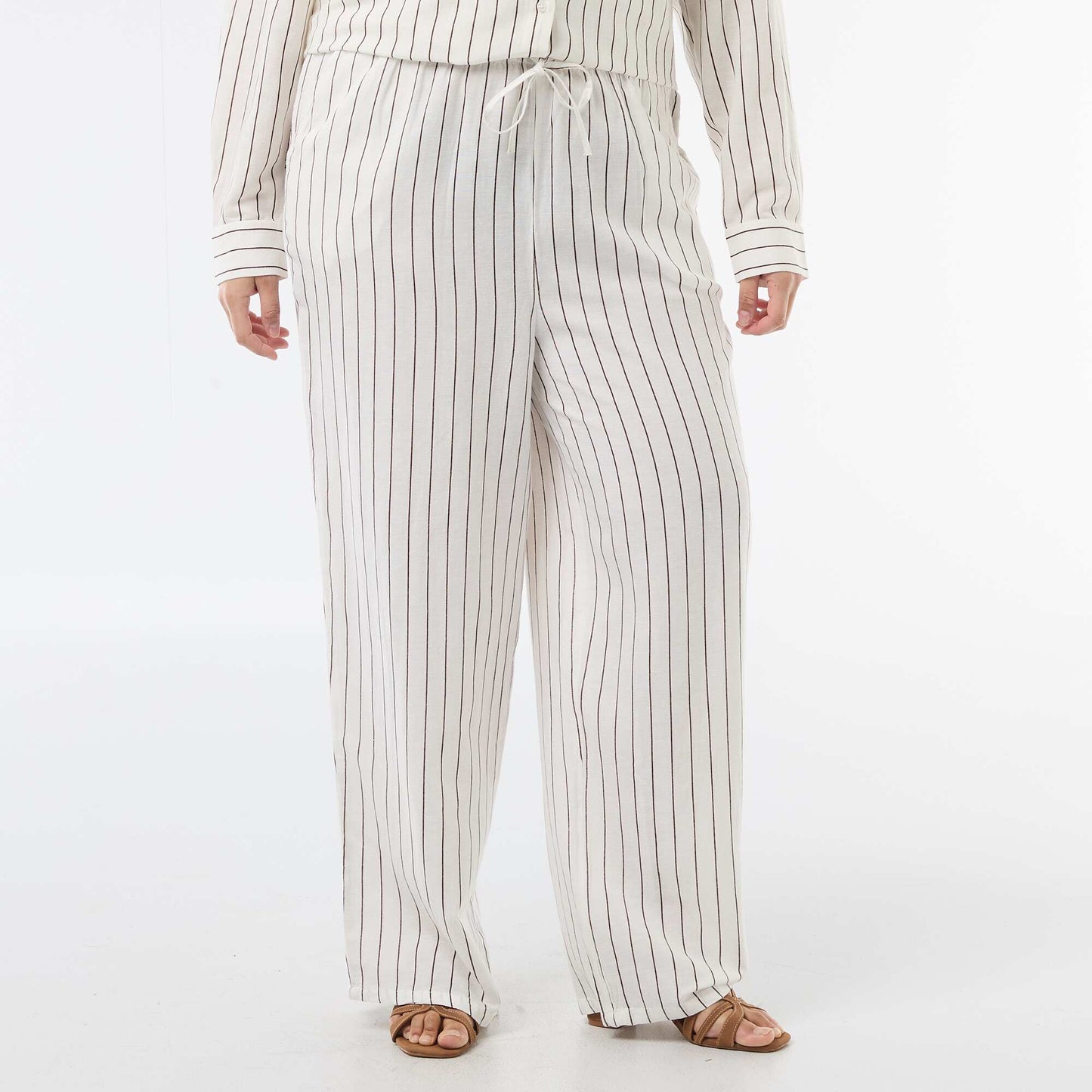 Pantalon droit en lin mélangé BLANC