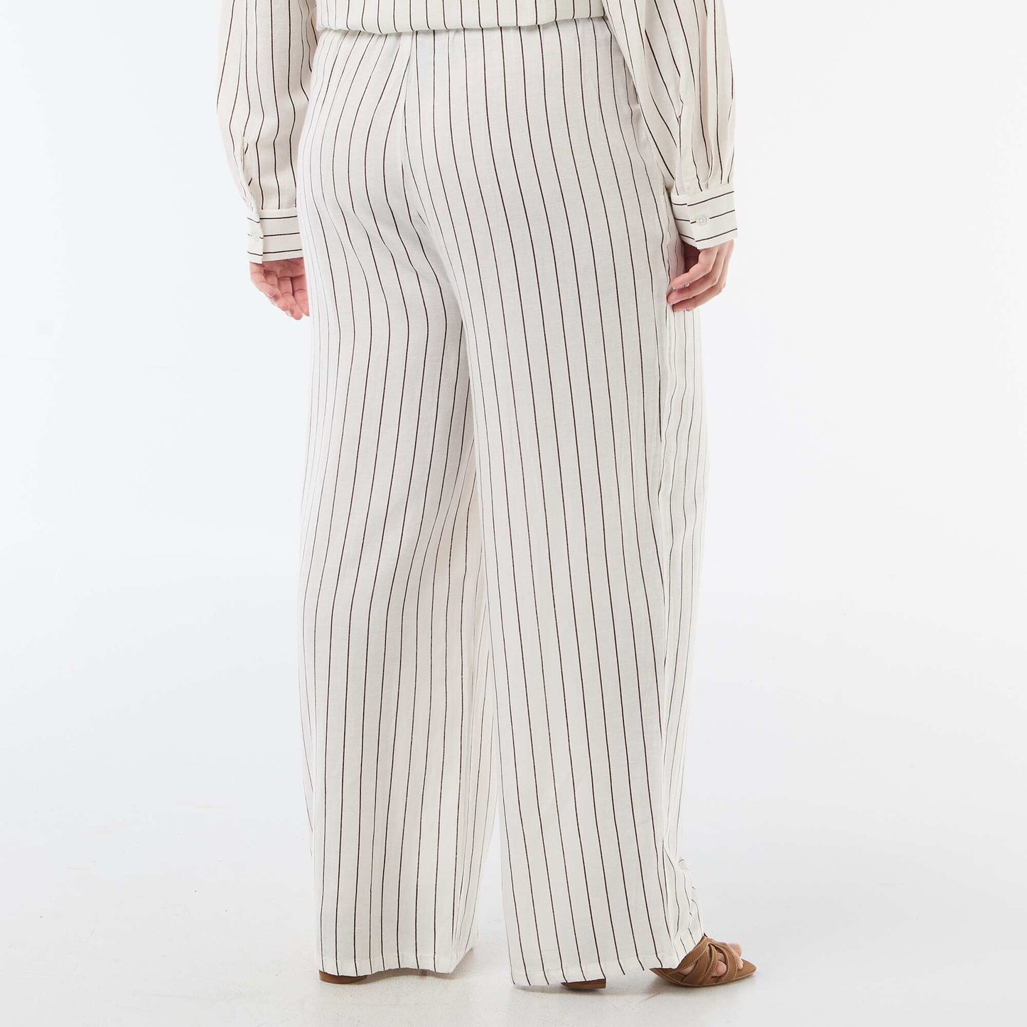 Pantalon droit en lin mélangé BLANC