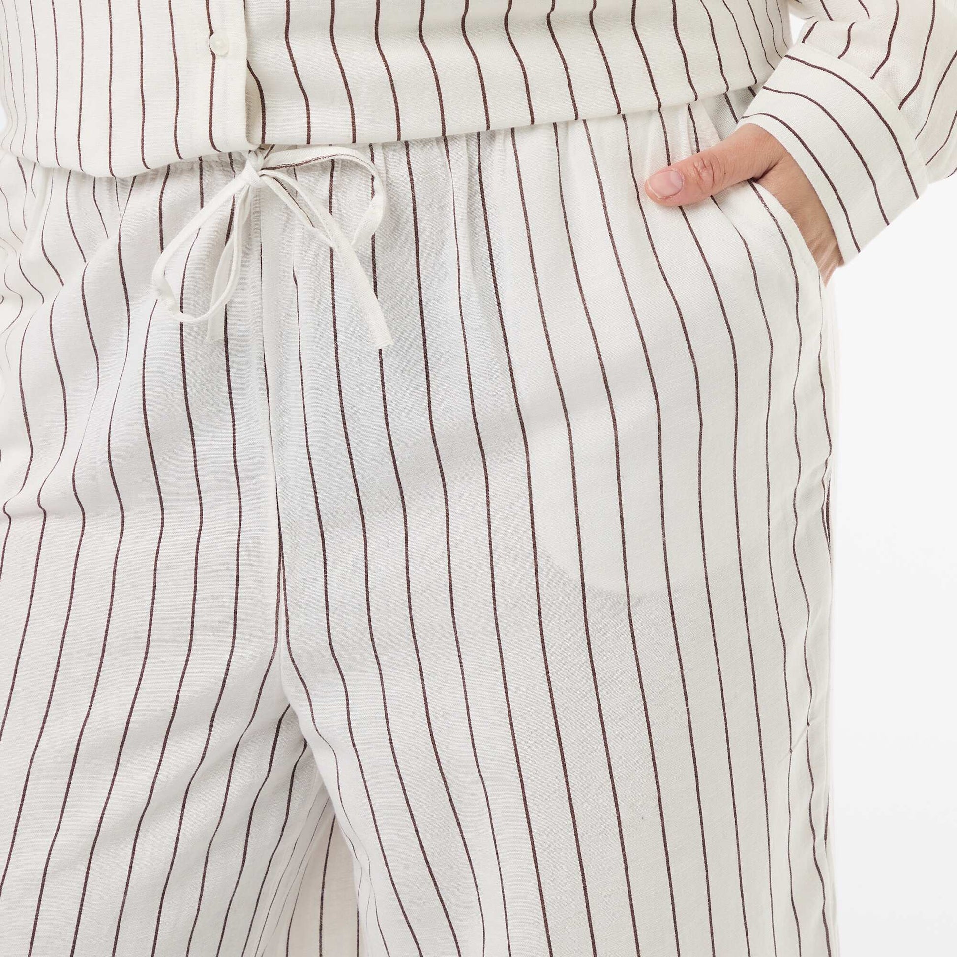 Pantalon droit en lin mélangé BLANC