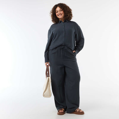 Pantalon droit en lin mélangé BLEU