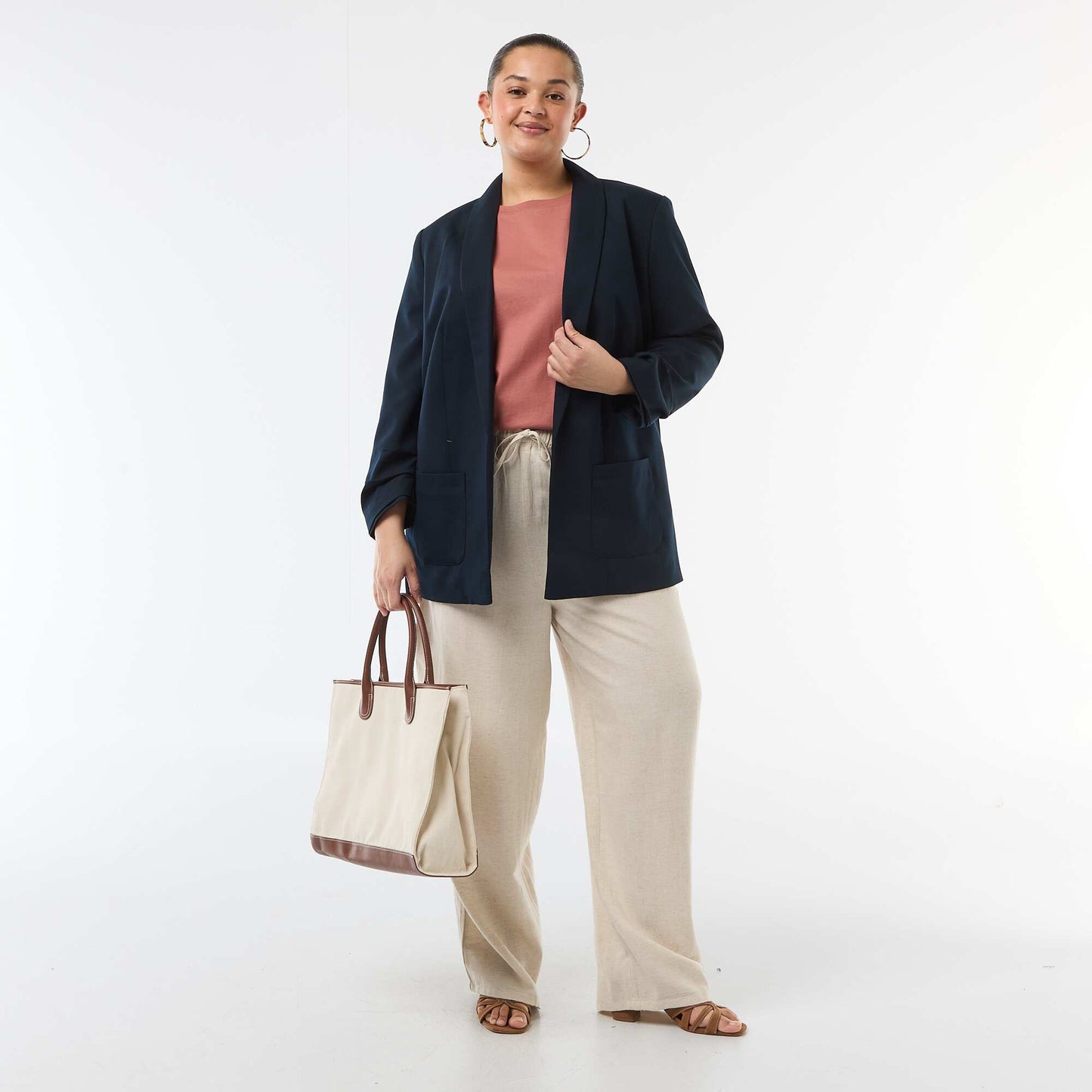 Pantalon droit en lin mélangé BEIGE