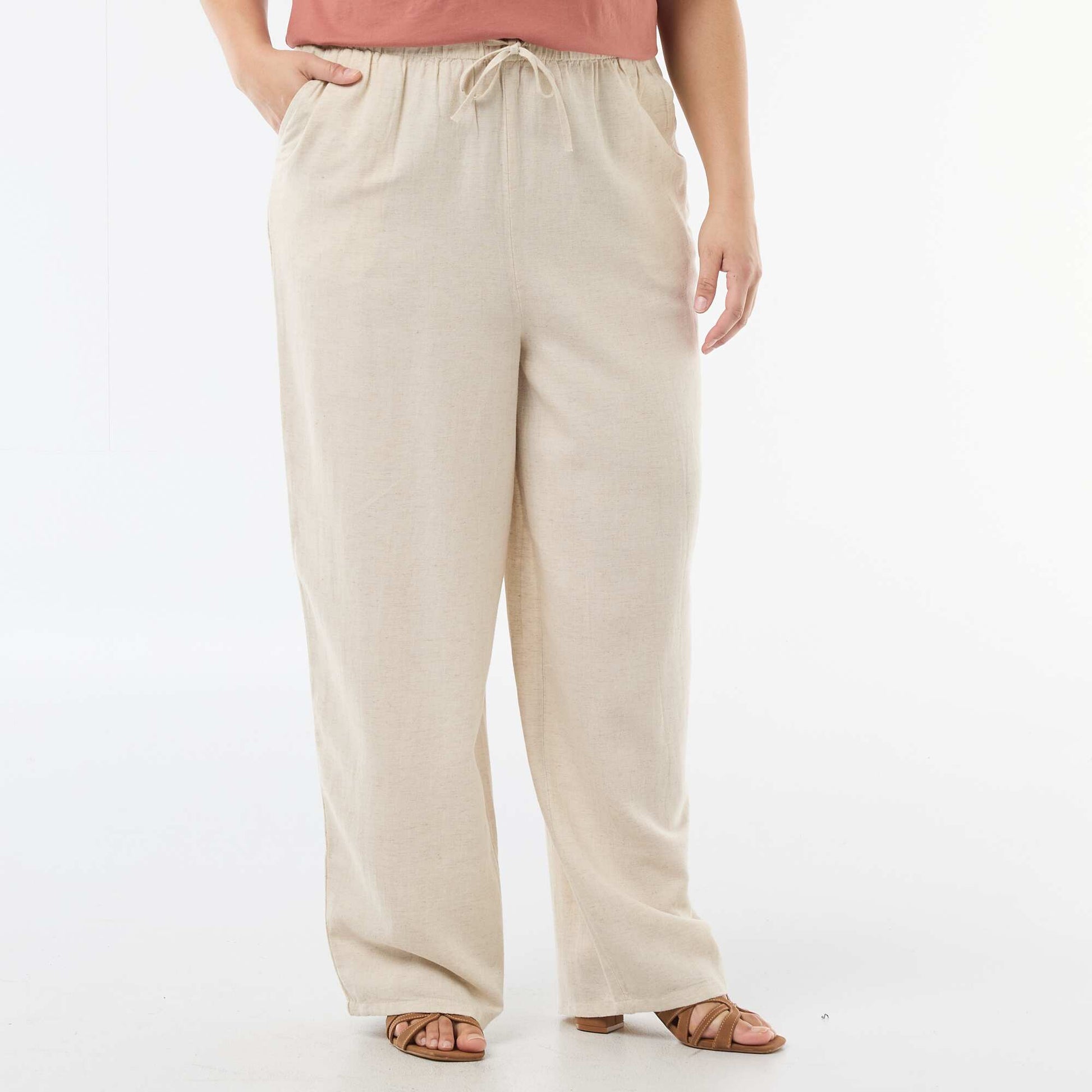 Pantalon droit en lin mélangé BEIGE