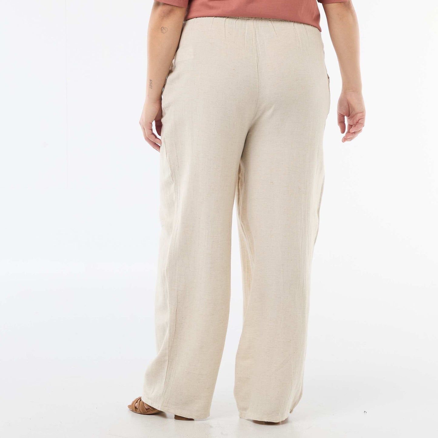 Pantalon droit en lin mélangé BEIGE