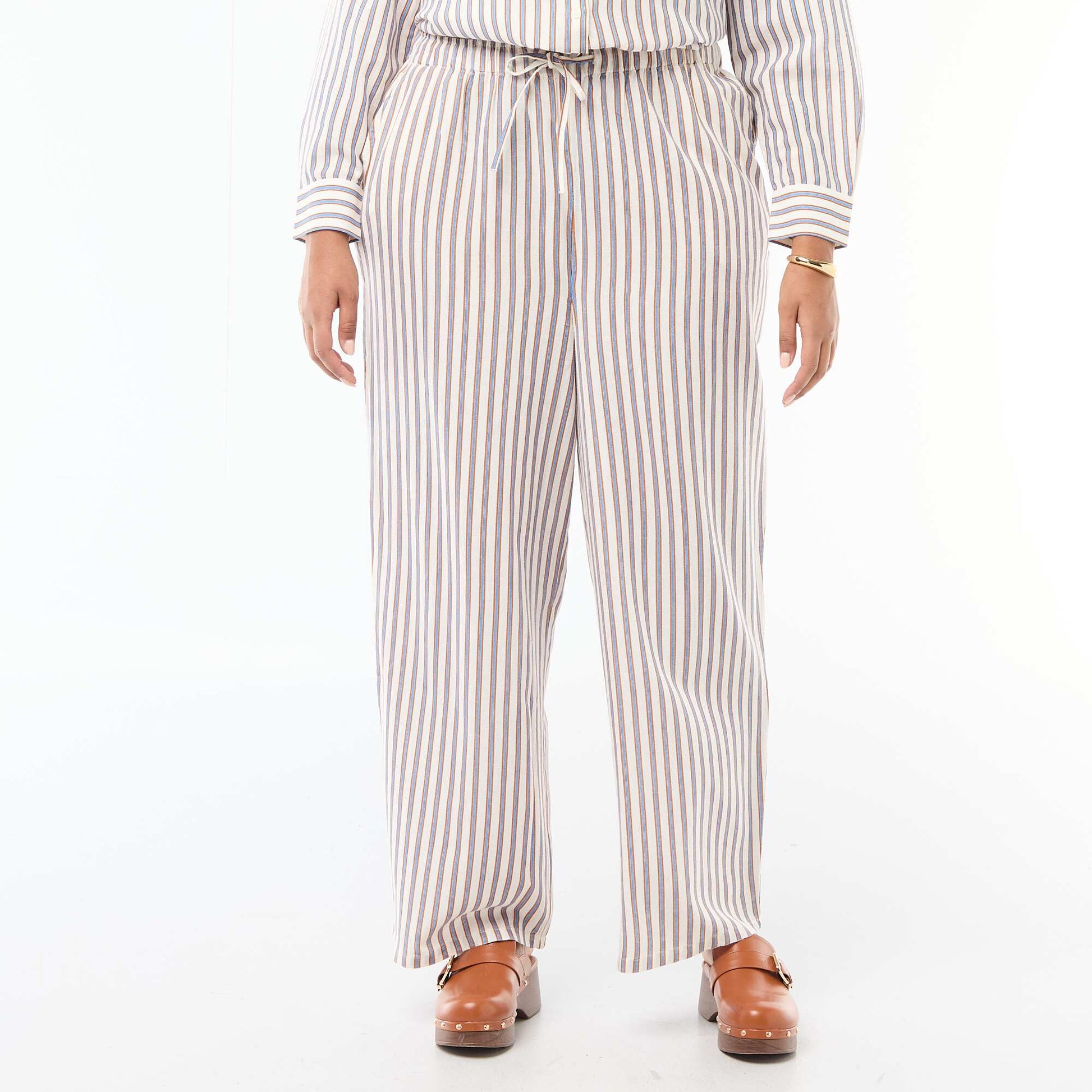 Pantalon droit en lin mélangé BEIGE