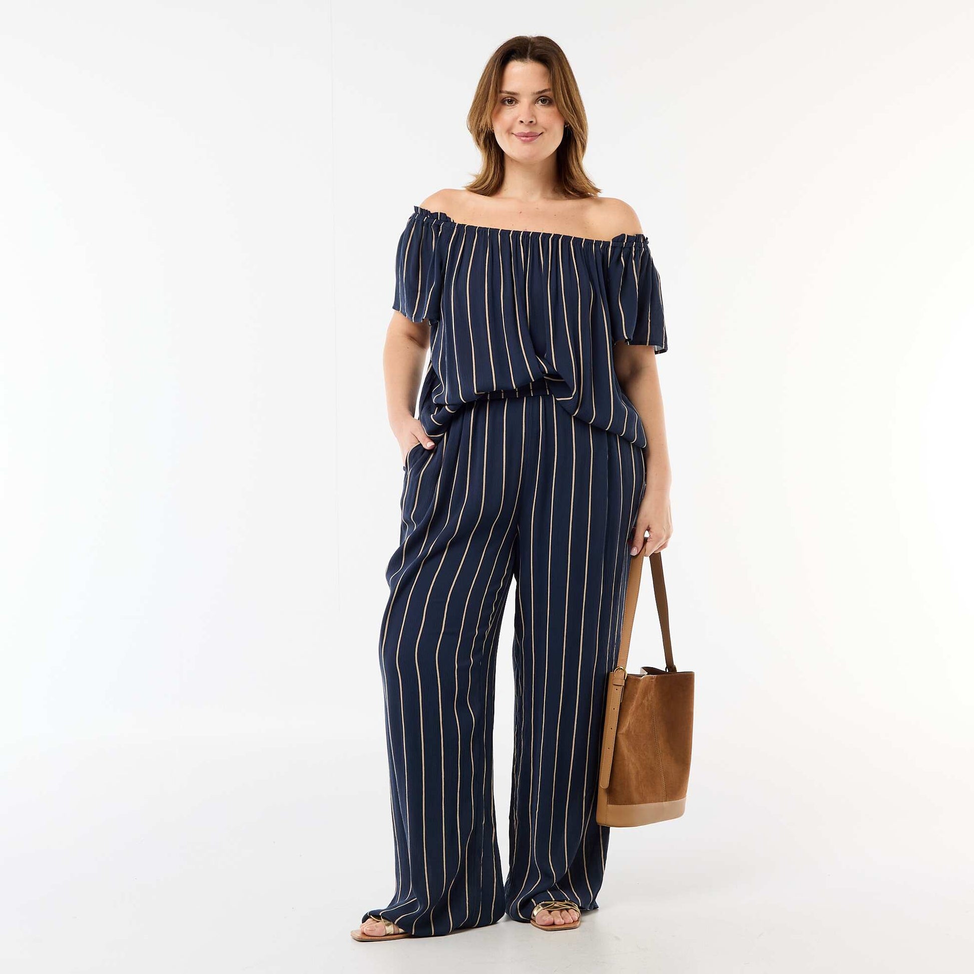 Pantalon large en maille crêpée BLEU