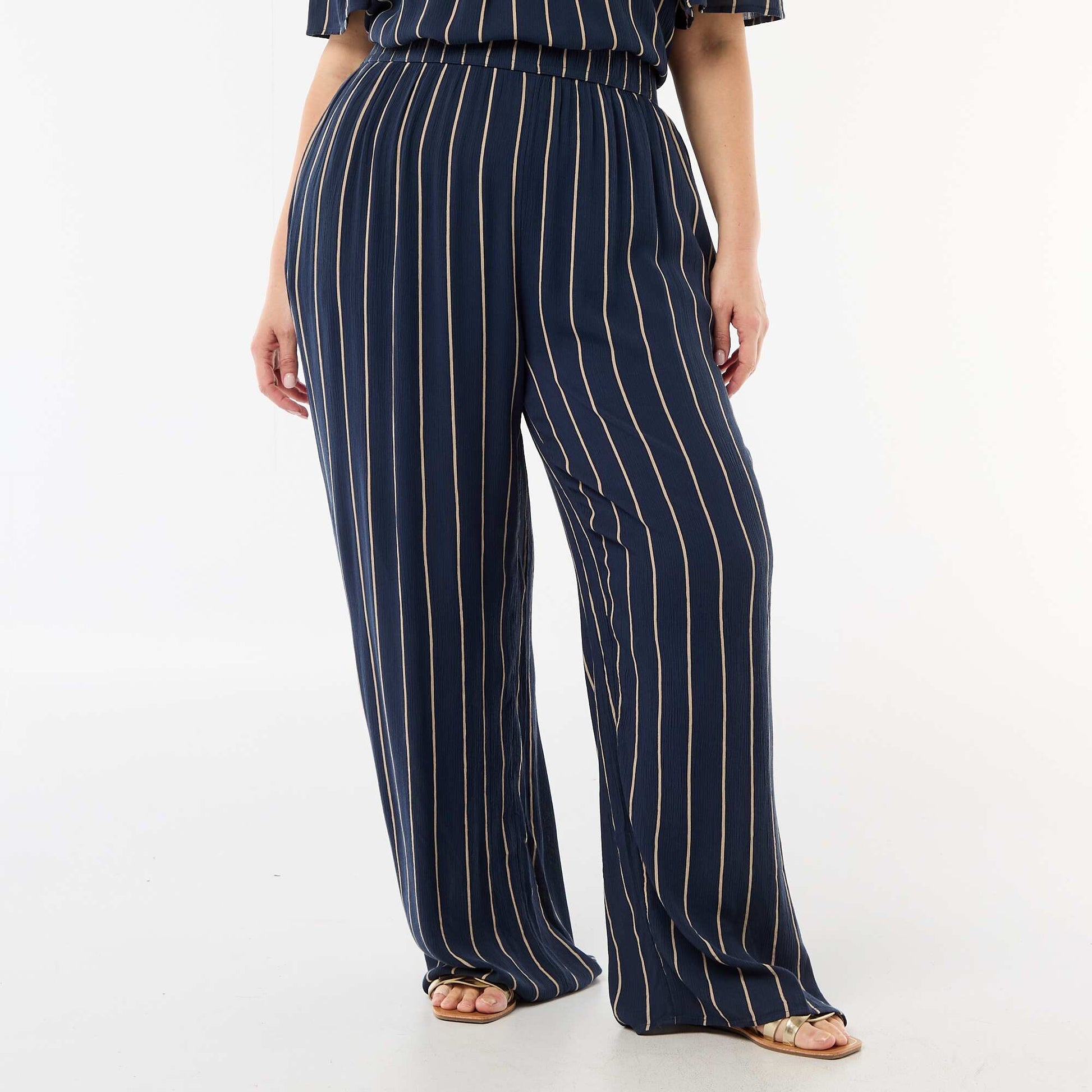 Pantalon large en maille crêpée BLEU