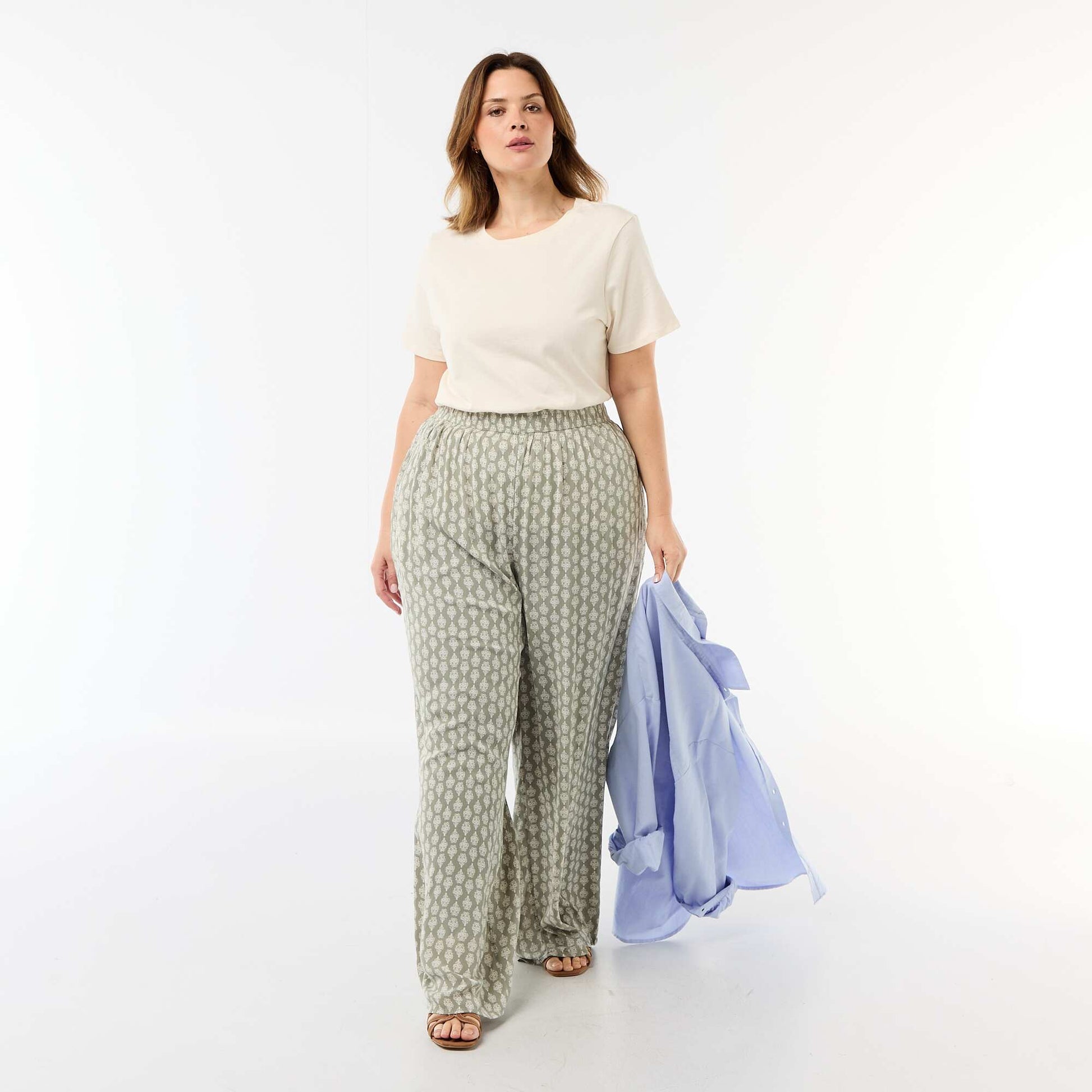 Pantalon large en maille crêpée VERT