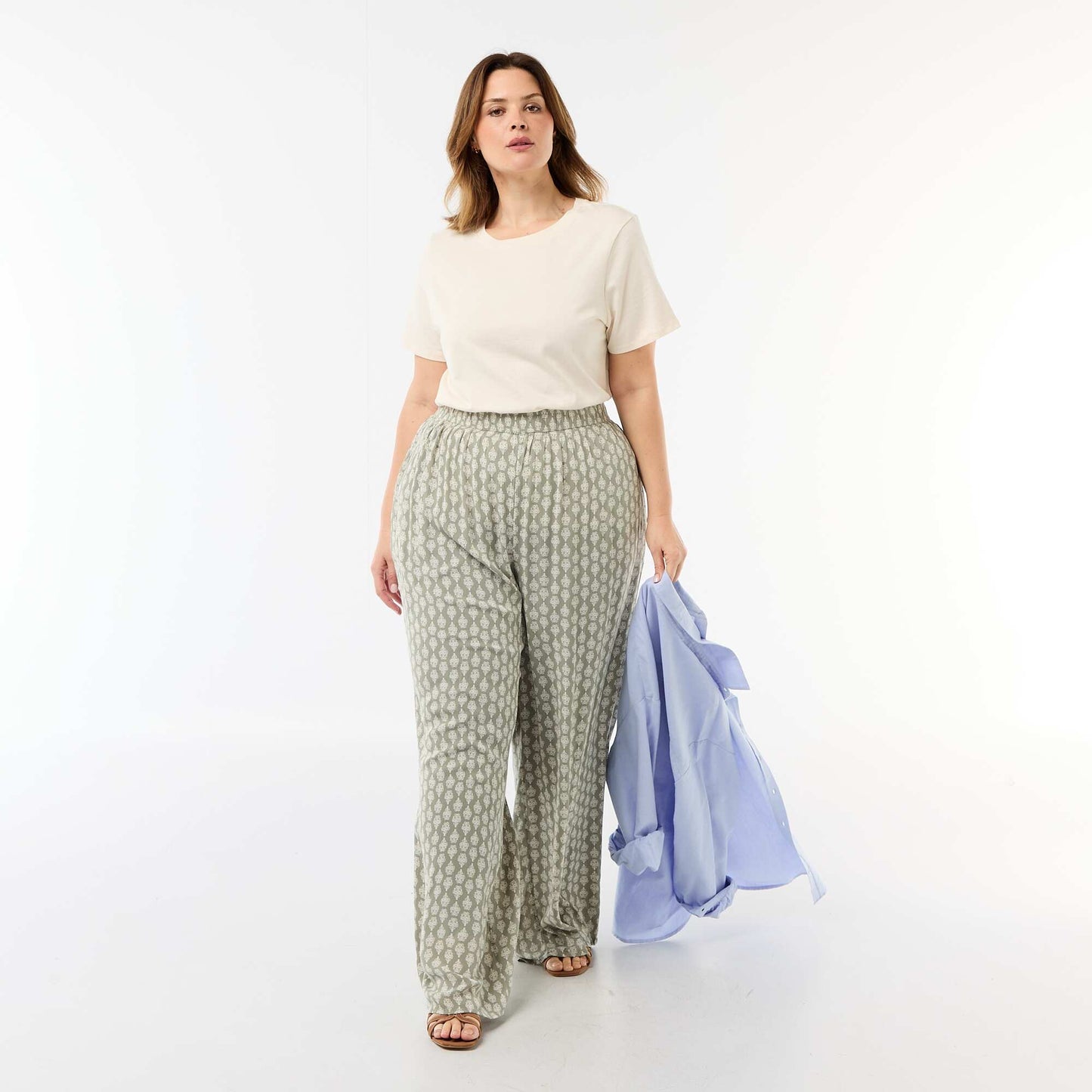 Pantalon large en maille crêpée VERT