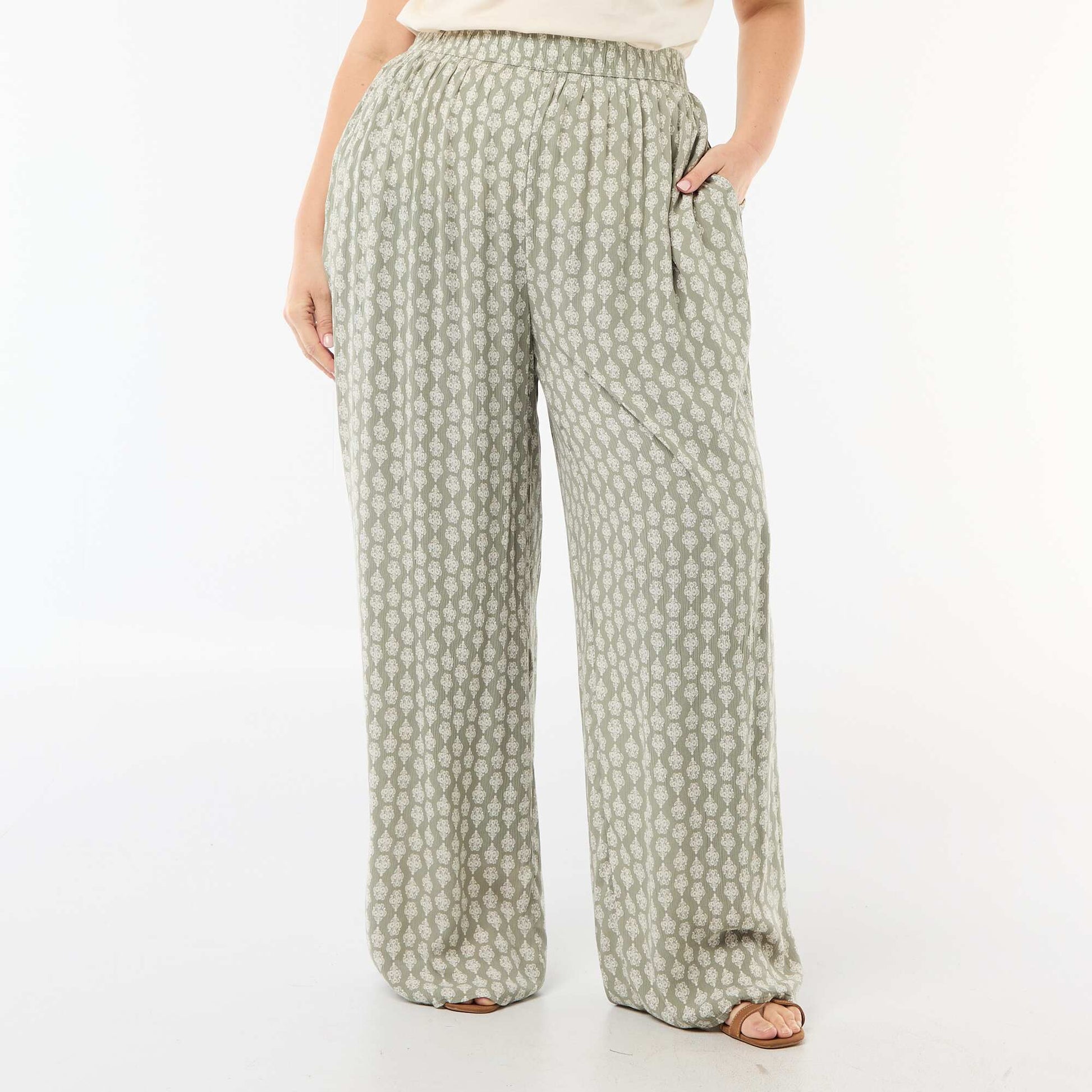 Pantalon large en maille crêpée VERT