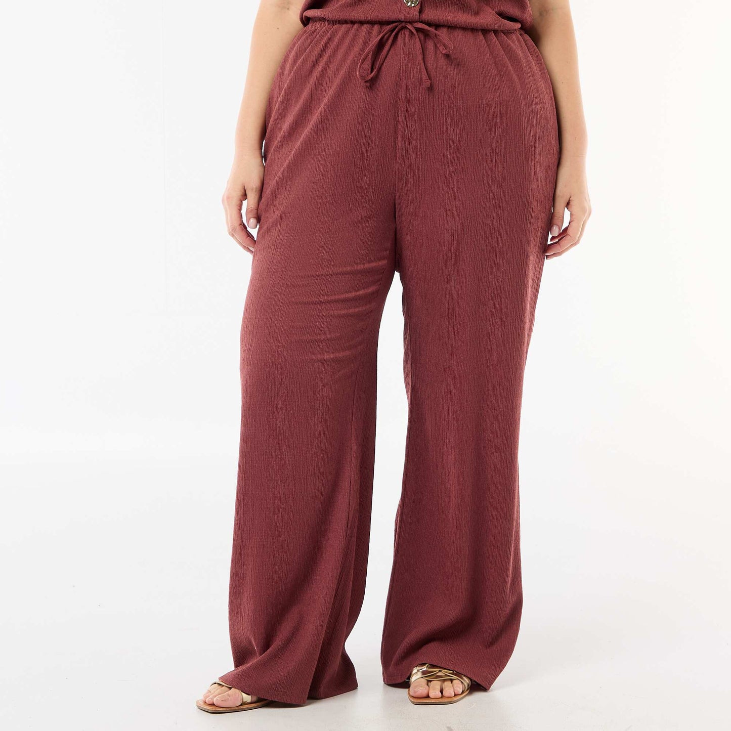 Pantalon large en maille crêpée ROUGE