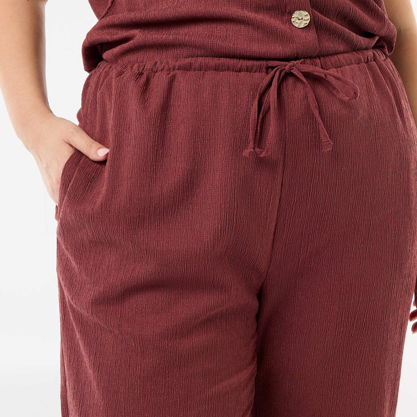 Pantalon large en maille crêpée ROUGE