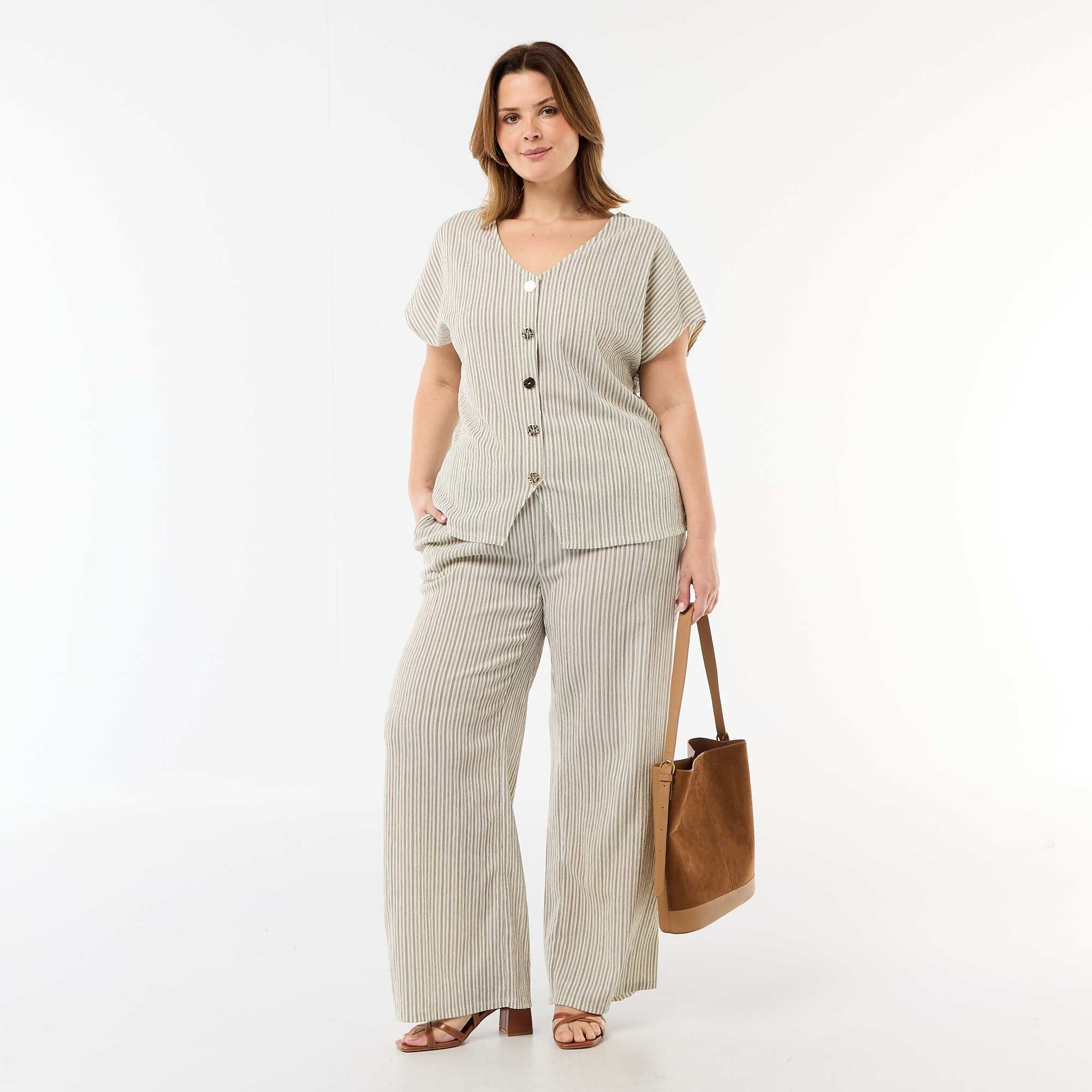 Pantalon large en maille crêpée BLANC