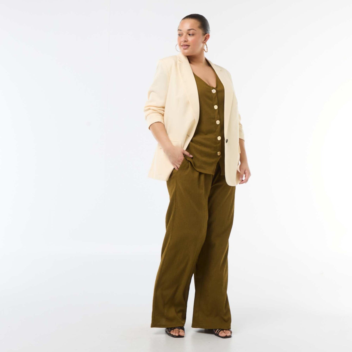 Pantalon large en maille crêpée VERT
