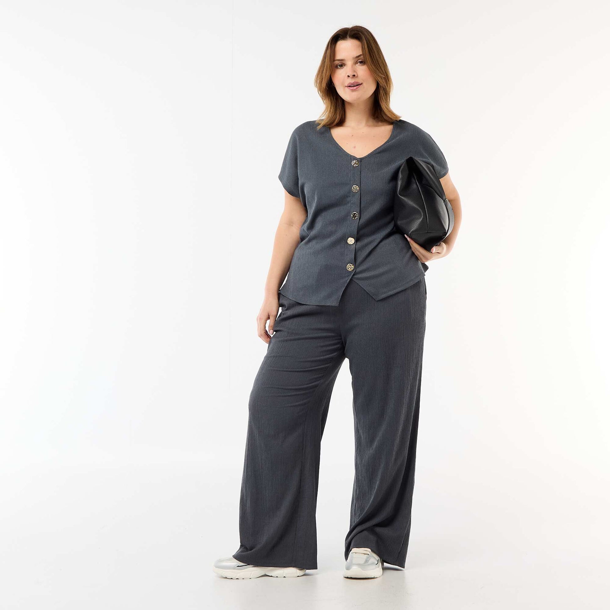 Pantalon large en maille crêpée GRIS