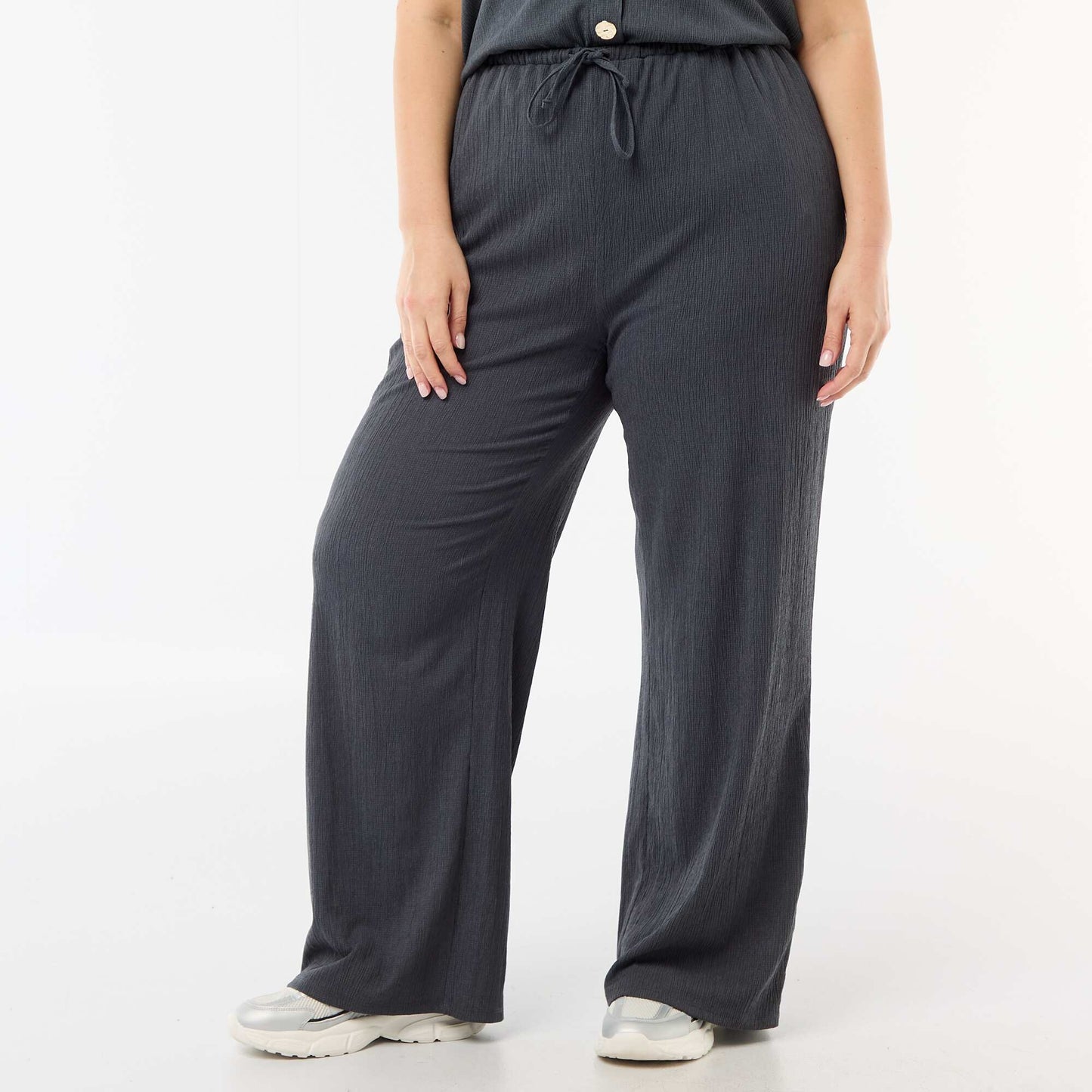 Pantalon large en maille crêpée GRIS
