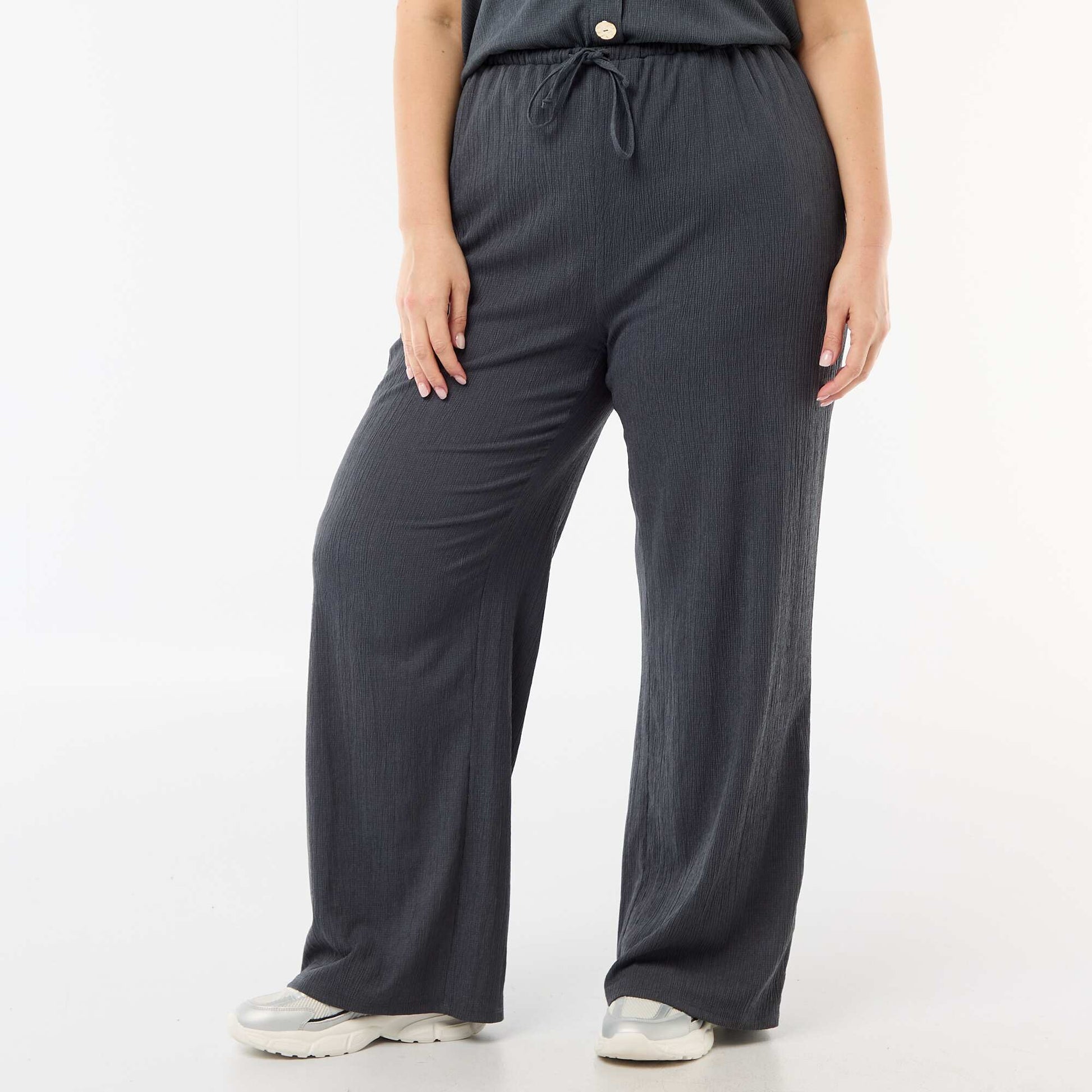 Pantalon large en maille crêpée GRIS