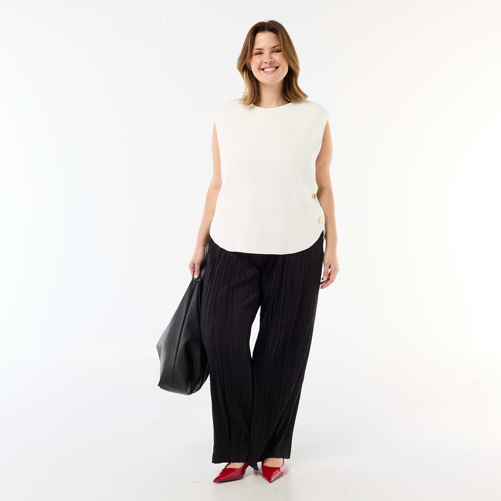 Pantalon large stretch côtelé NOIR
