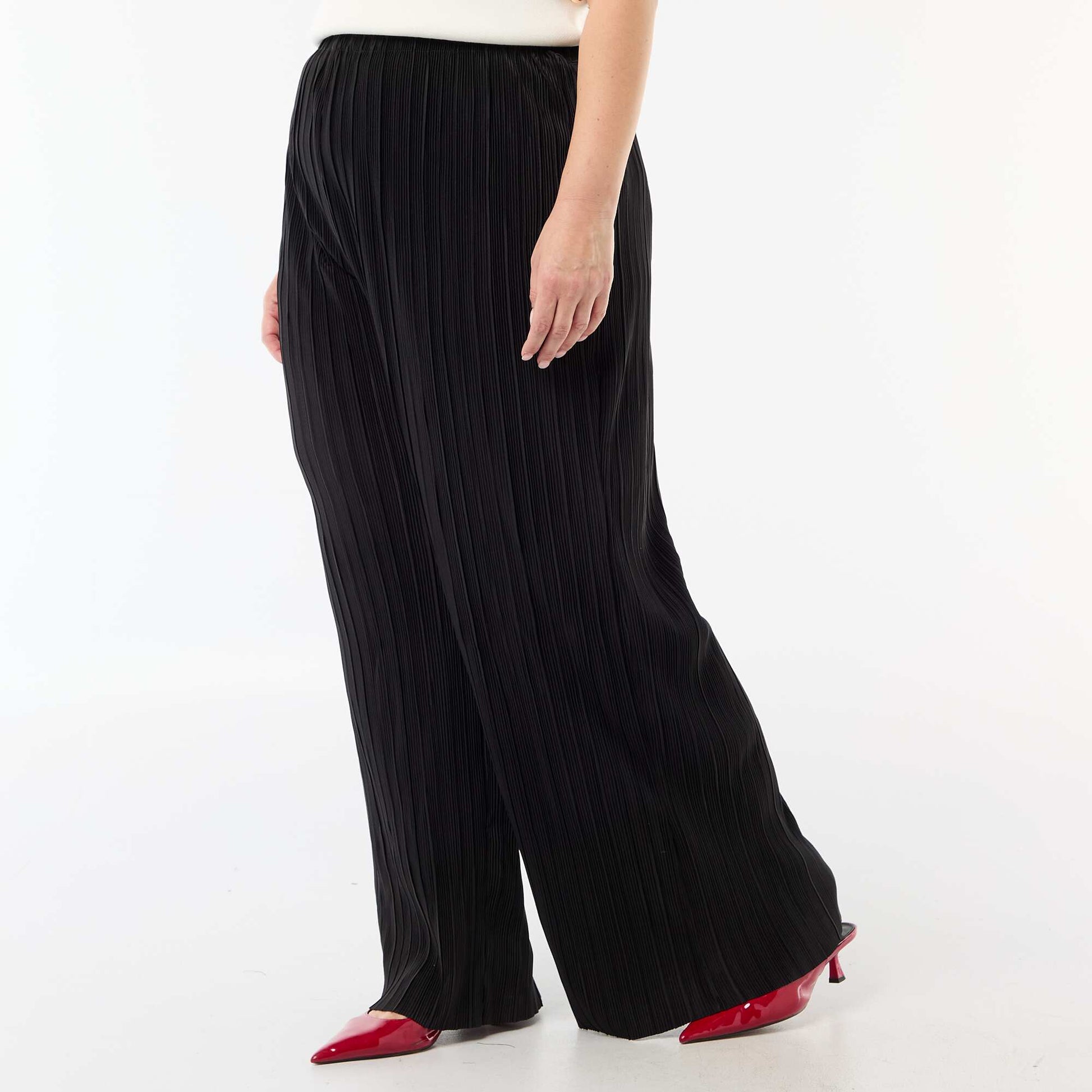 Pantalon large stretch côtelé NOIR