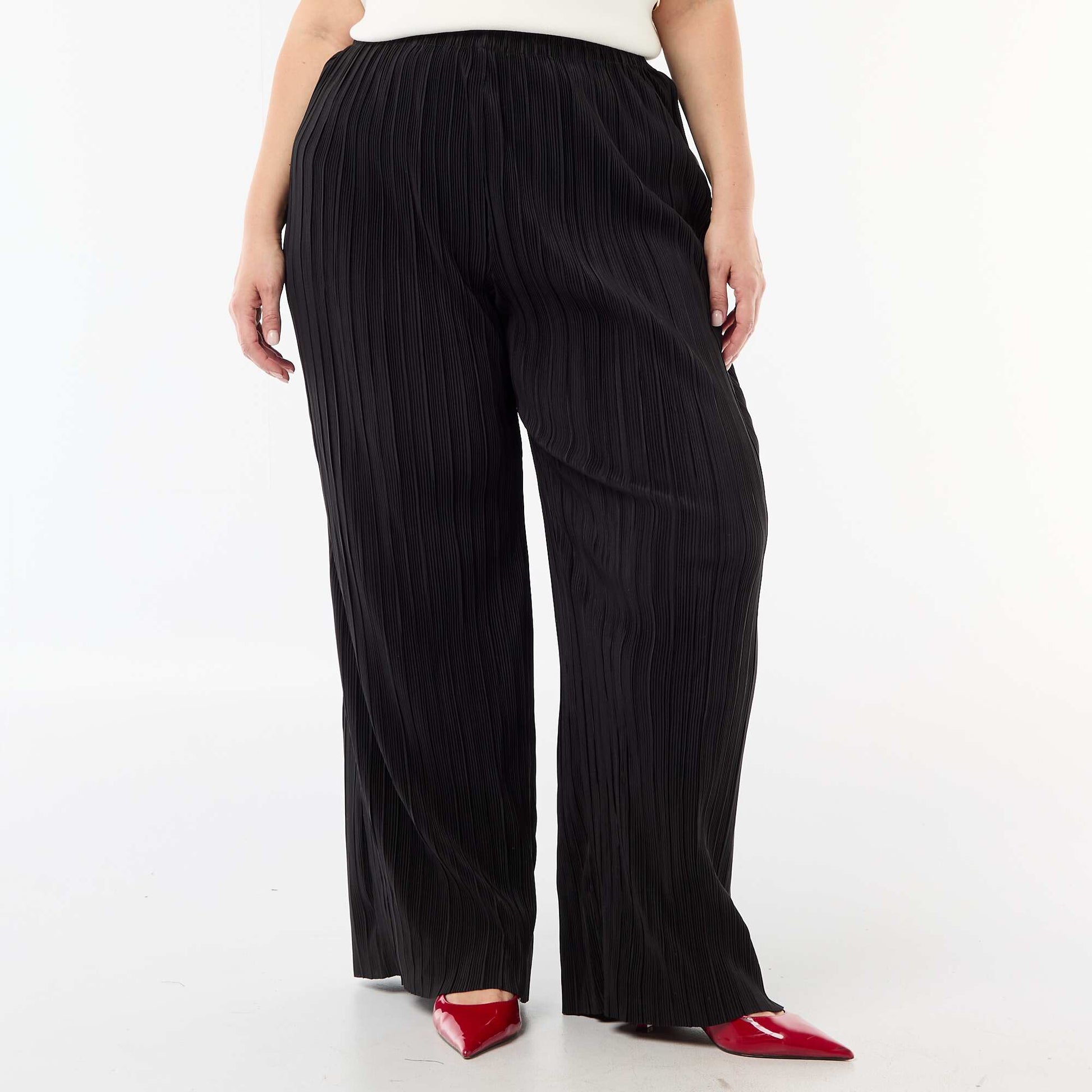 Pantalon large stretch côtelé NOIR