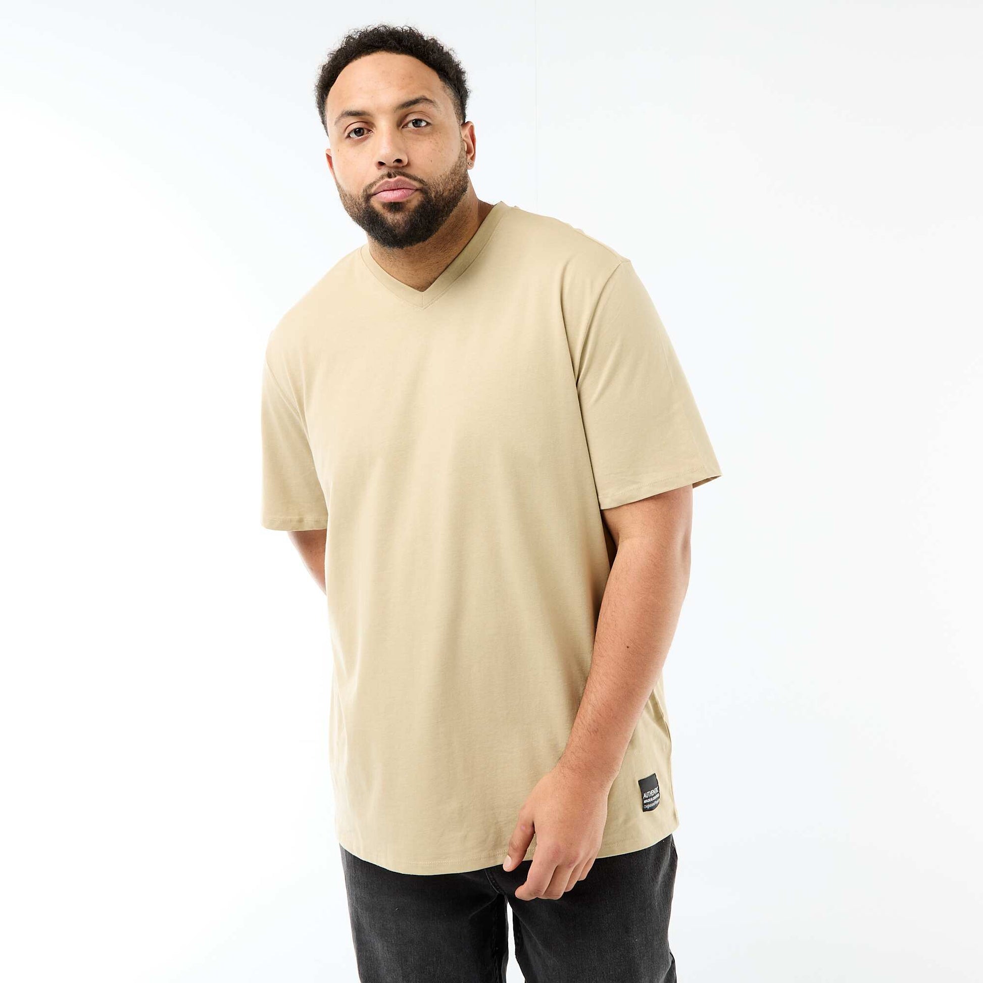 T-shirt en maille jersey à manches courtes BEIGE