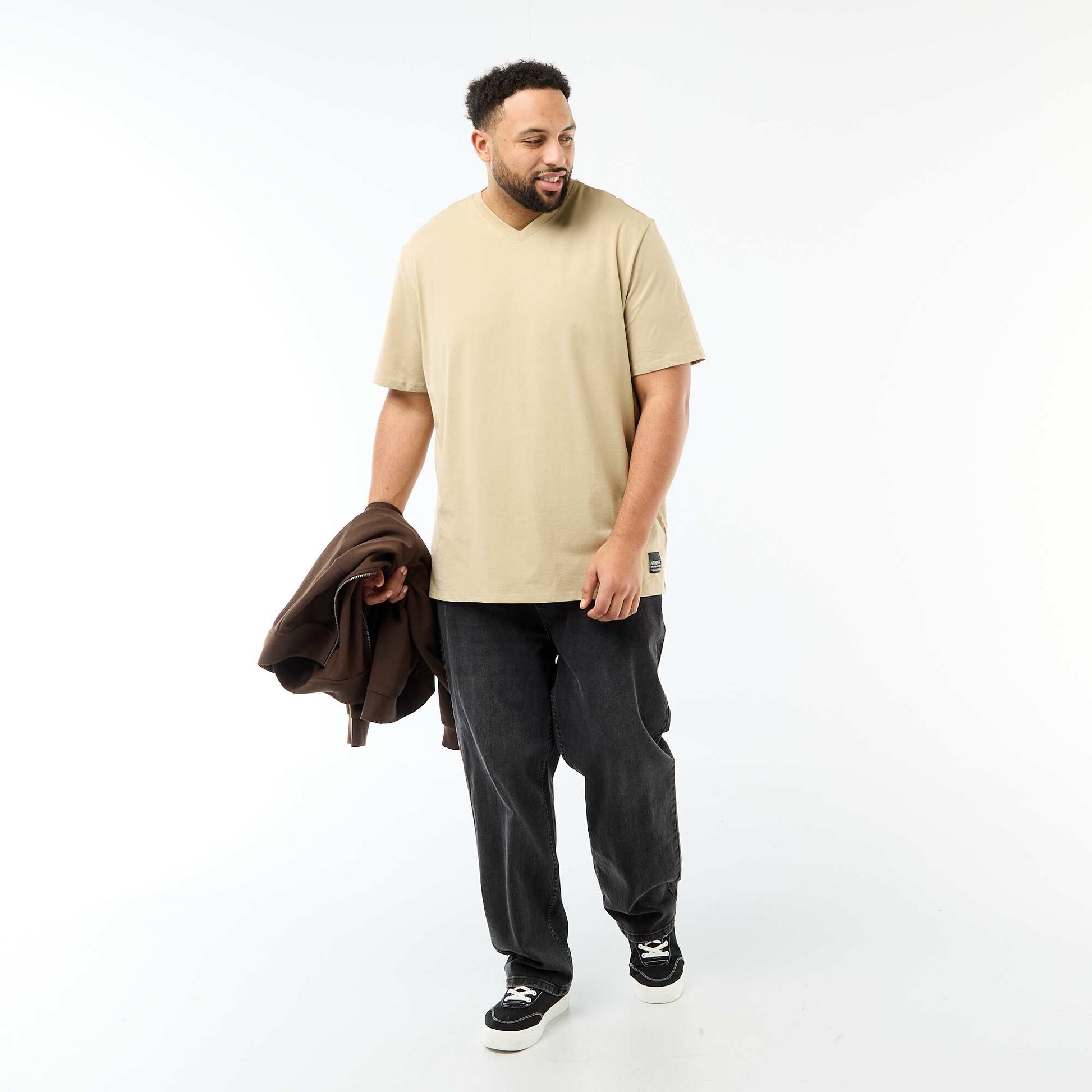 T-shirt en maille jersey à manches courtes BEIGE