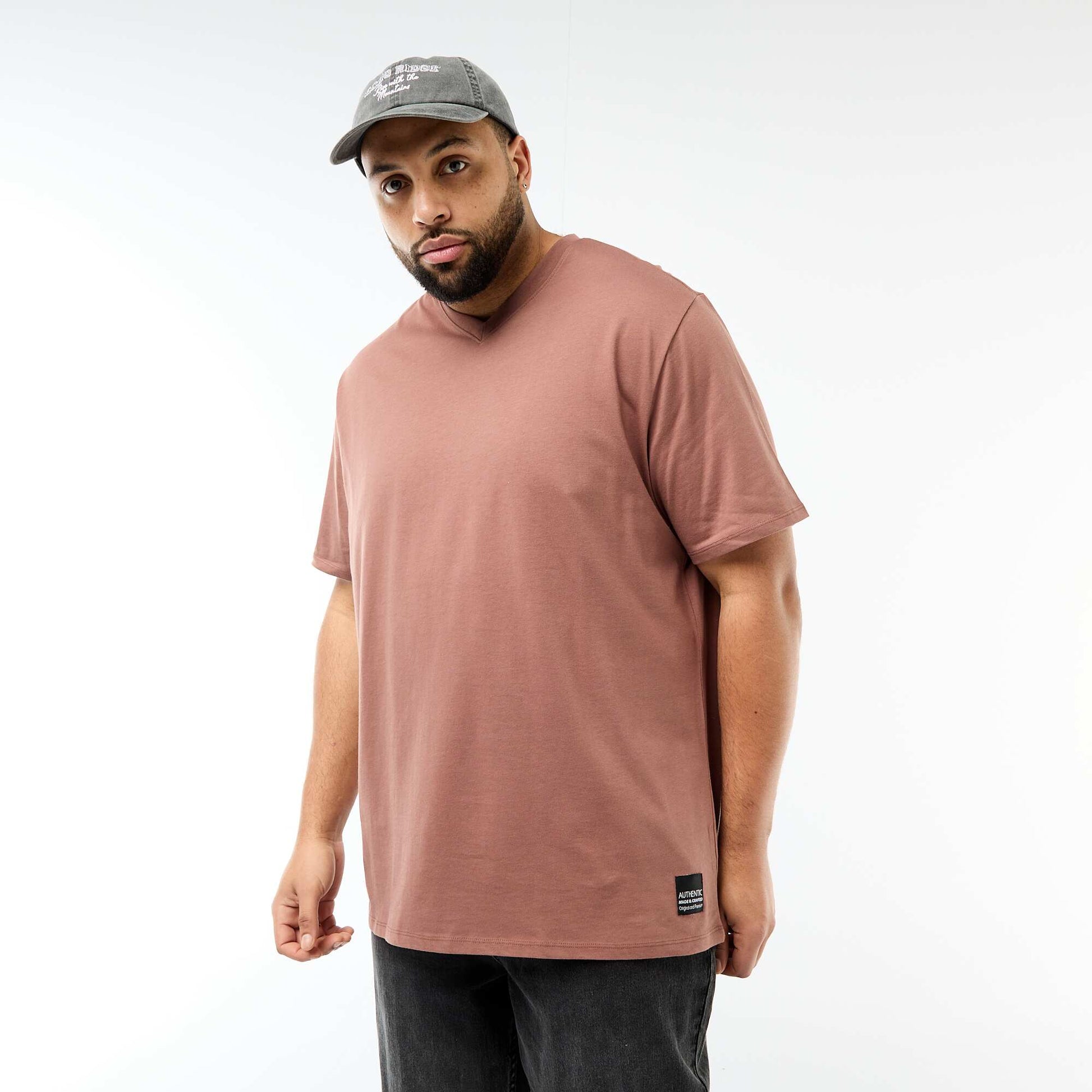 T-shirt en maille jersey à manches courtes MARRON