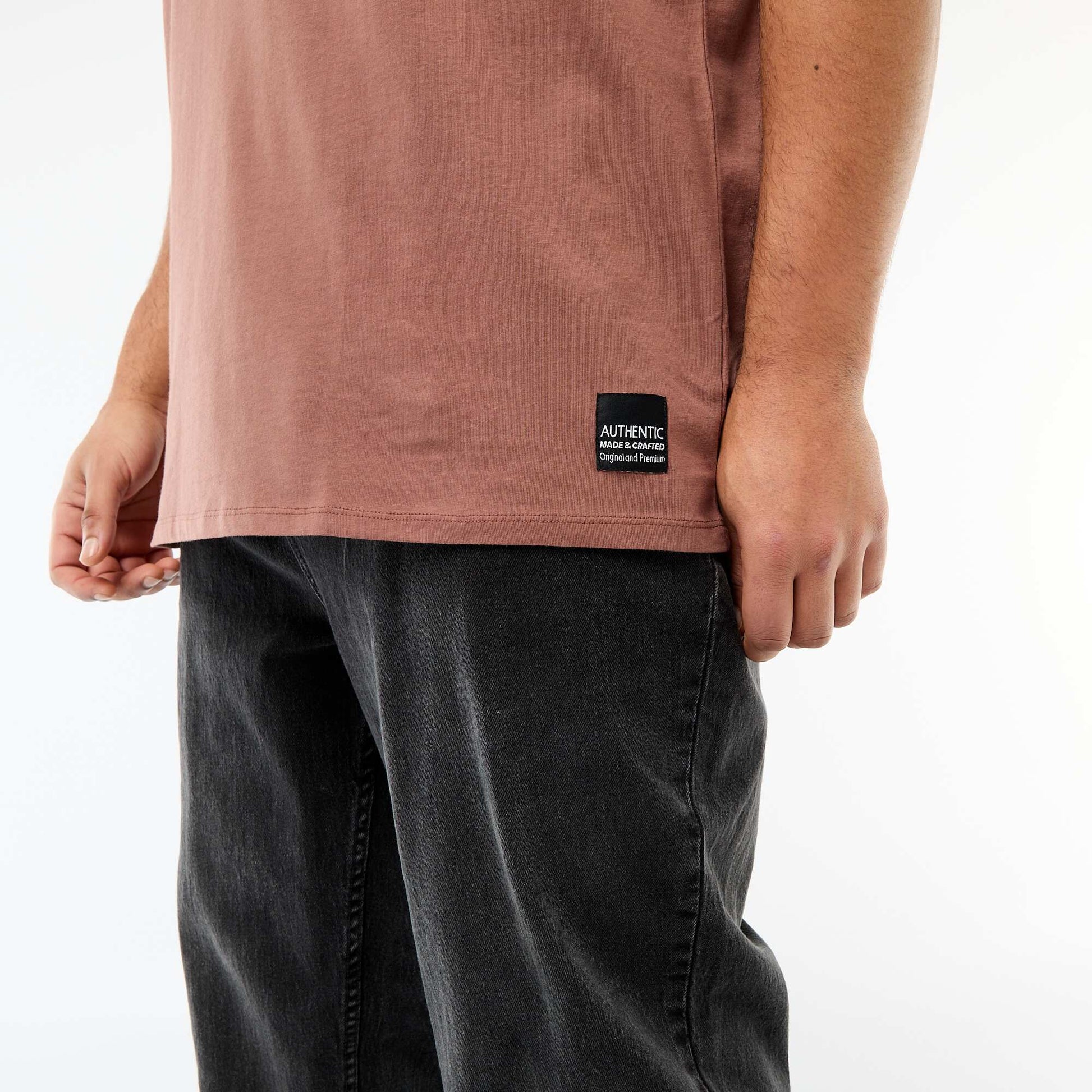 T-shirt en maille jersey à manches courtes MARRON