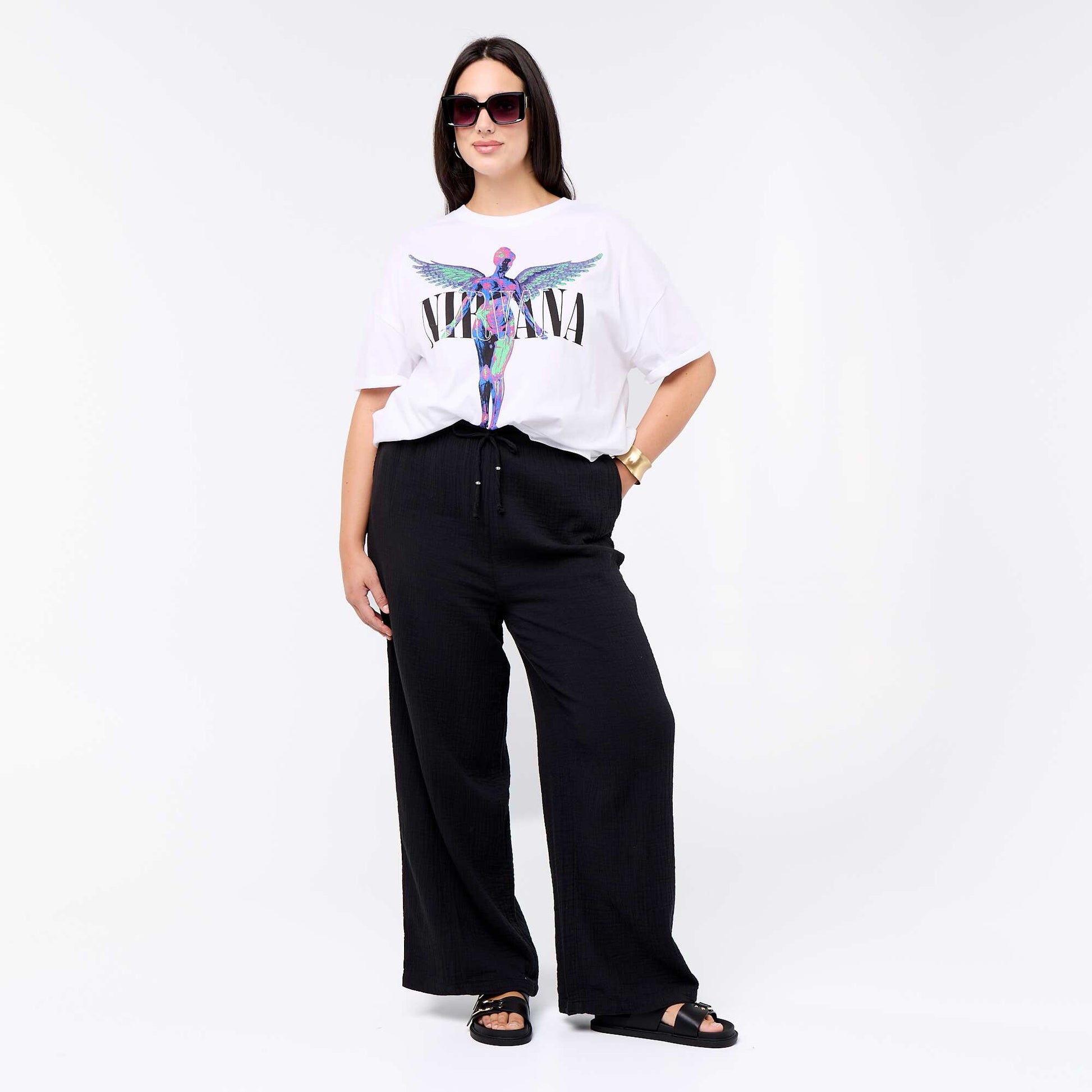 Pantalon large en gaze de coton NOIR