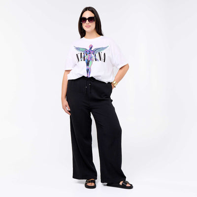 Pantalon large en gaze de coton NOIR