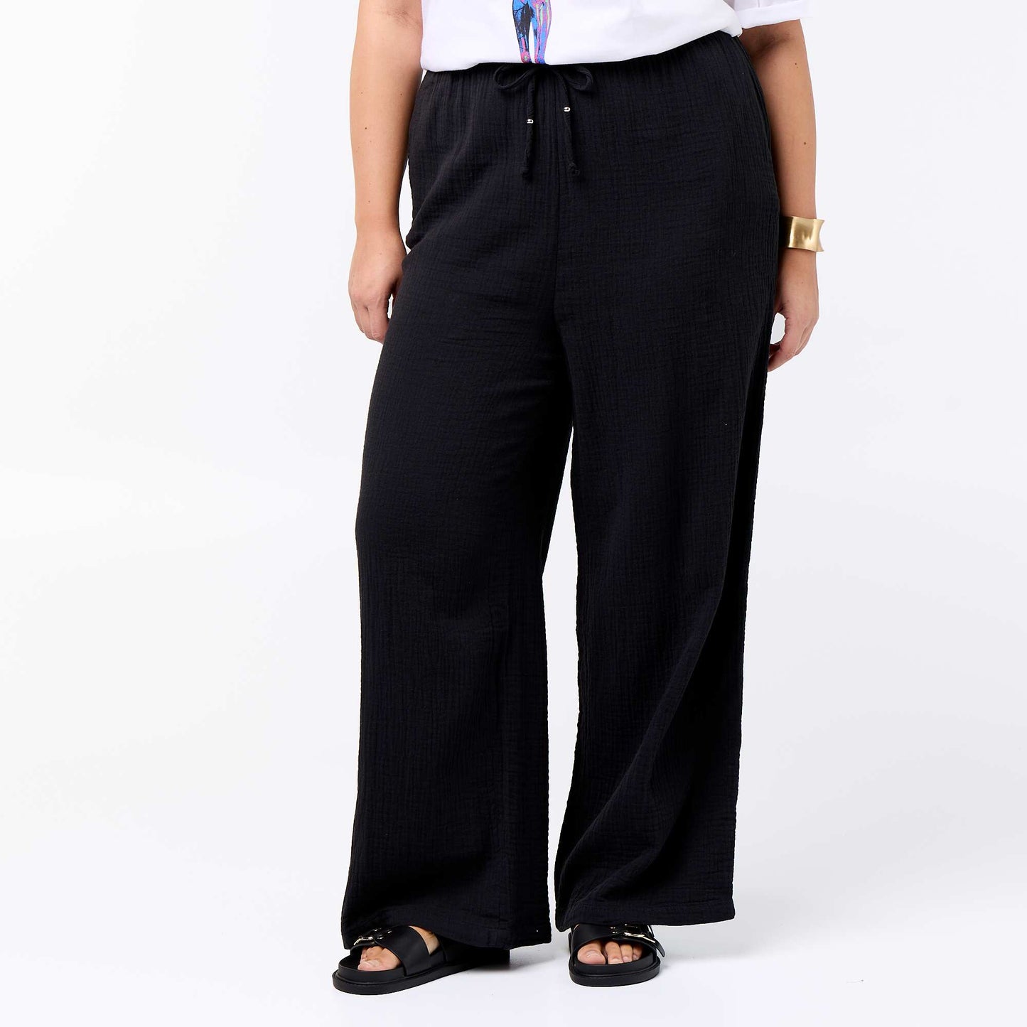 Pantalon large en gaze de coton NOIR