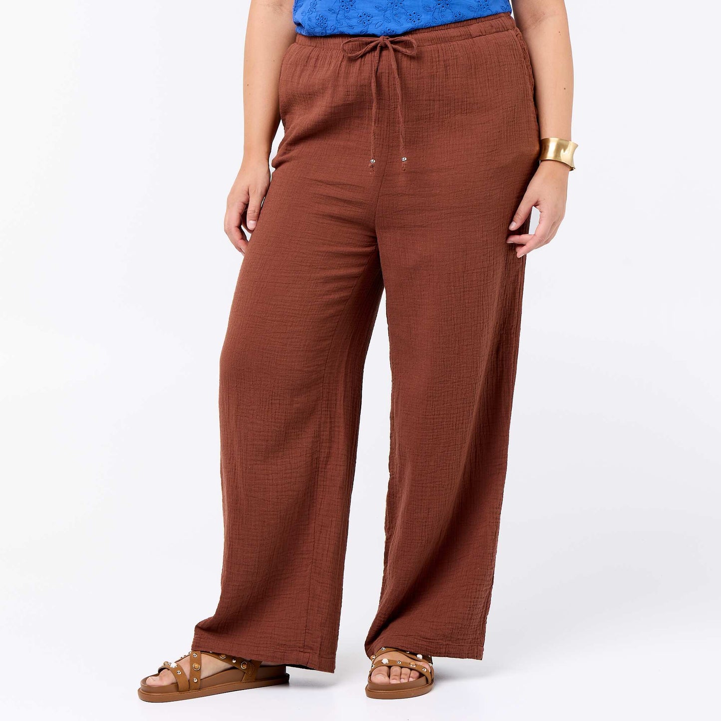 Pantalon large en gaze de coton MARRON