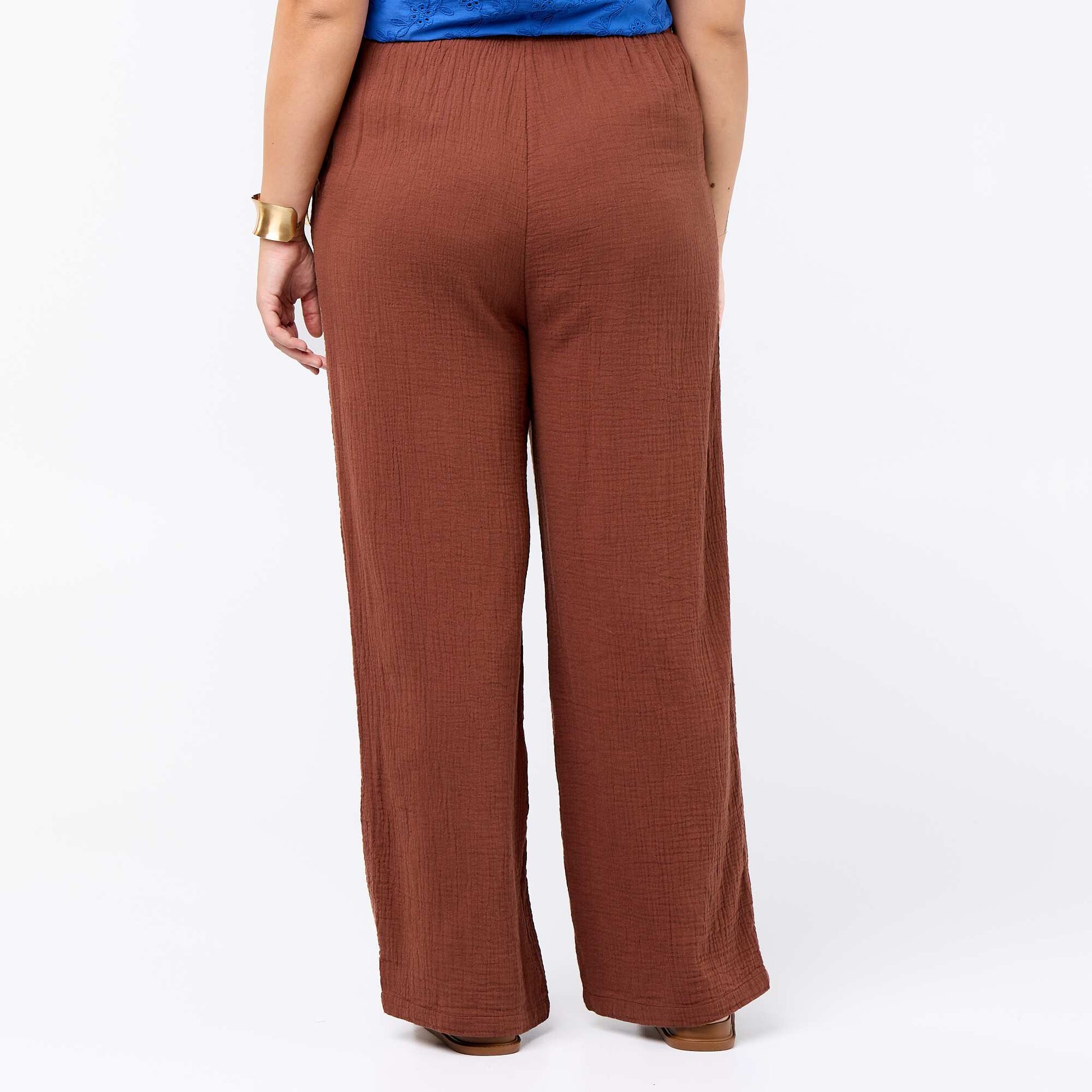 Pantalon large en gaze de coton MARRON