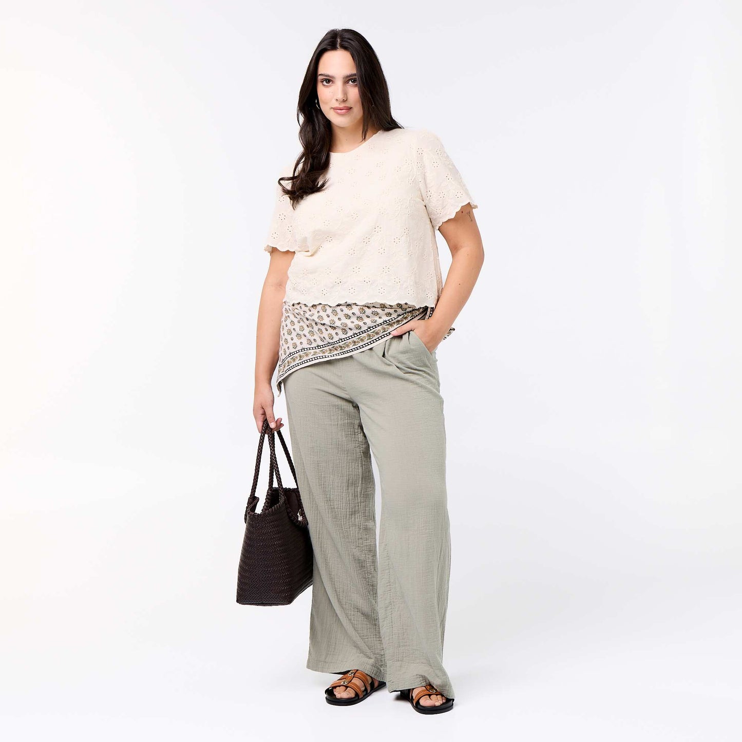 Pantalon large en gaze de coton VERT
