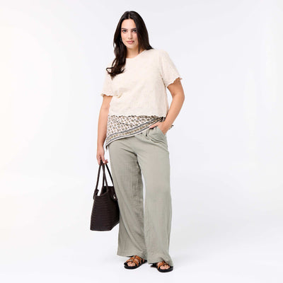 Pantalon large en gaze de coton VERT