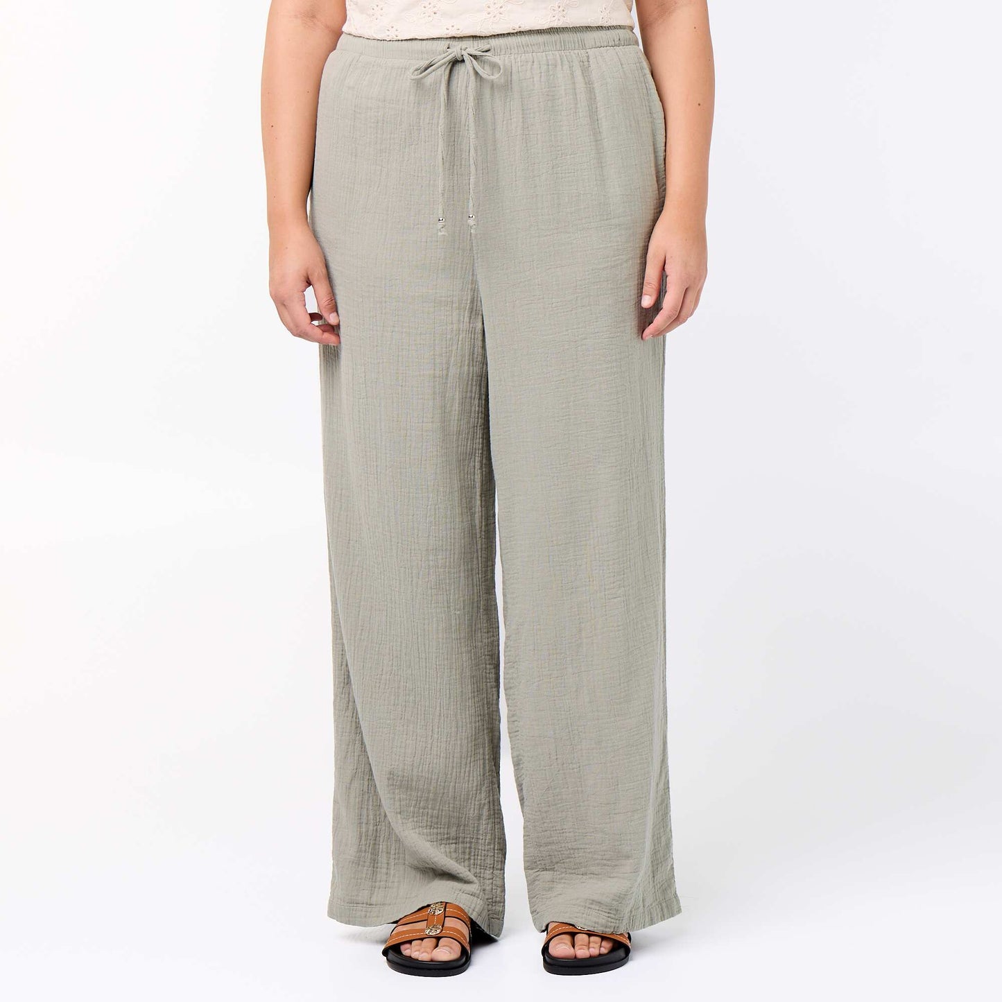 Pantalon large en gaze de coton VERT