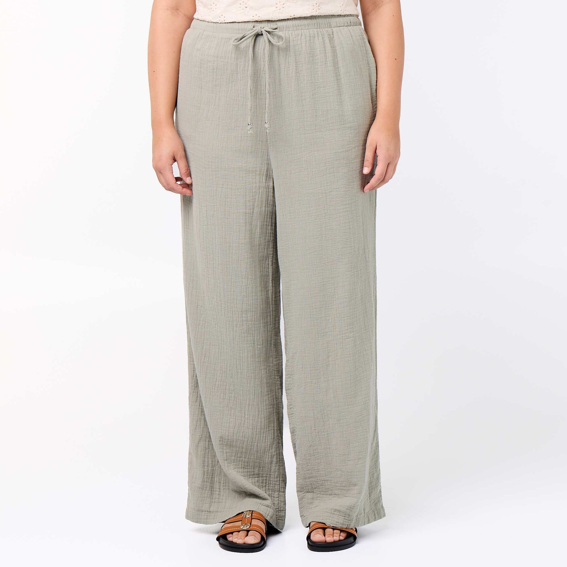 Pantalon large en gaze de coton VERT