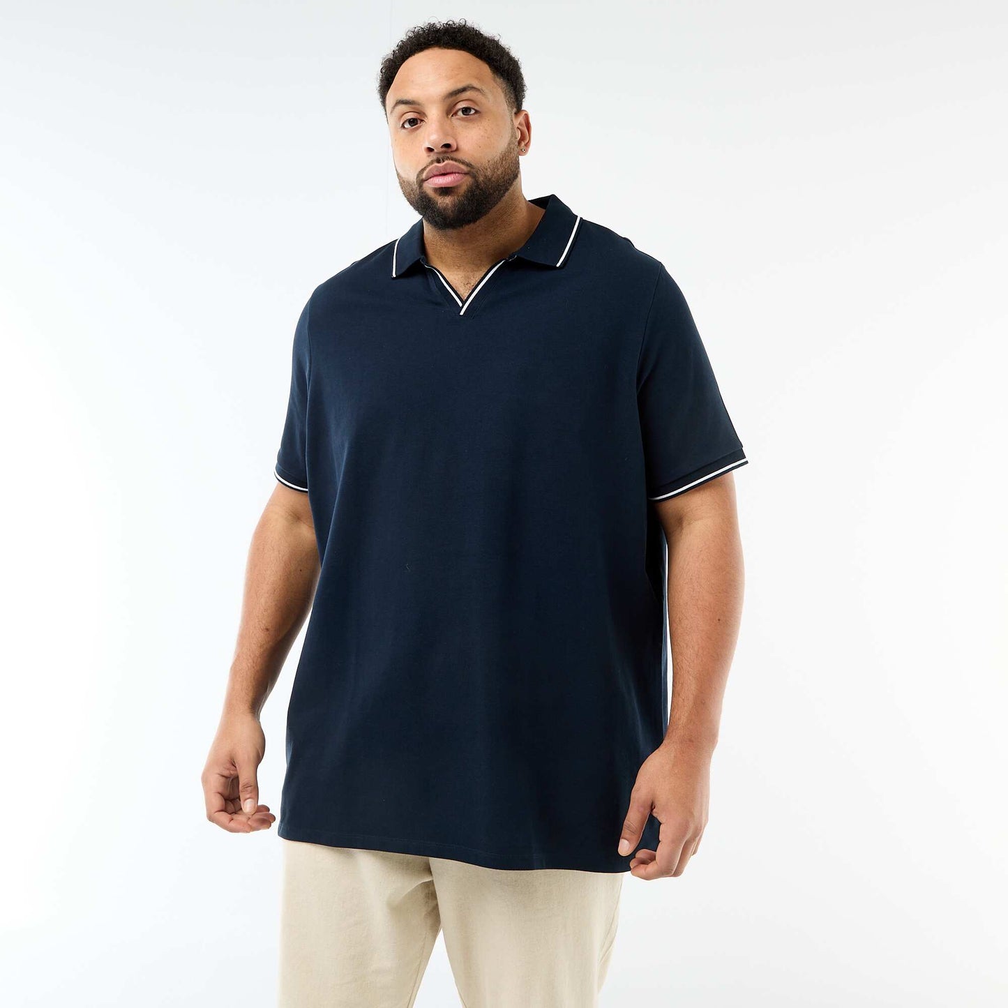 Polo en piqué de coton avec col polo sans boutons BLEU