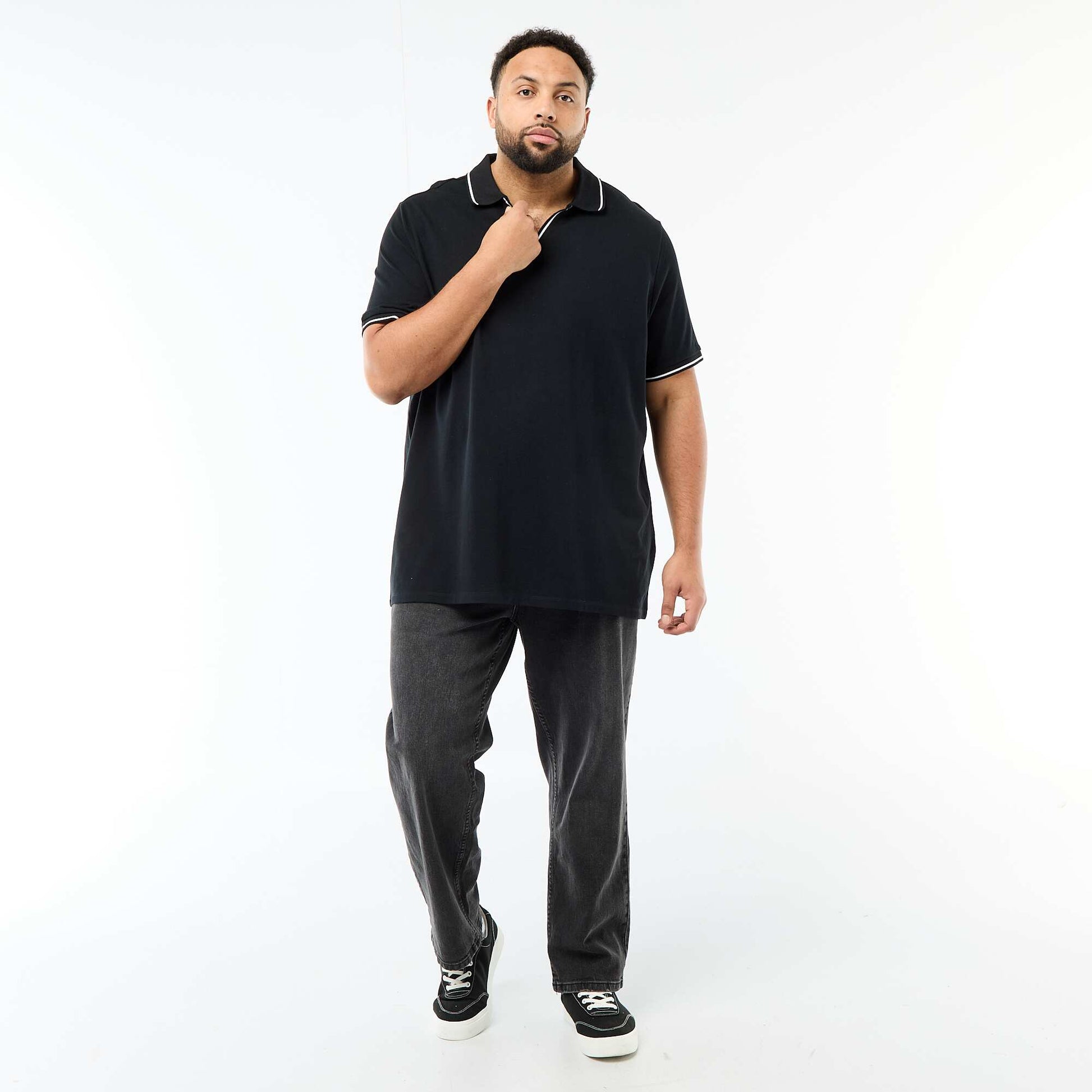 Polo en piqué de coton avec col polo sans boutons NOIR