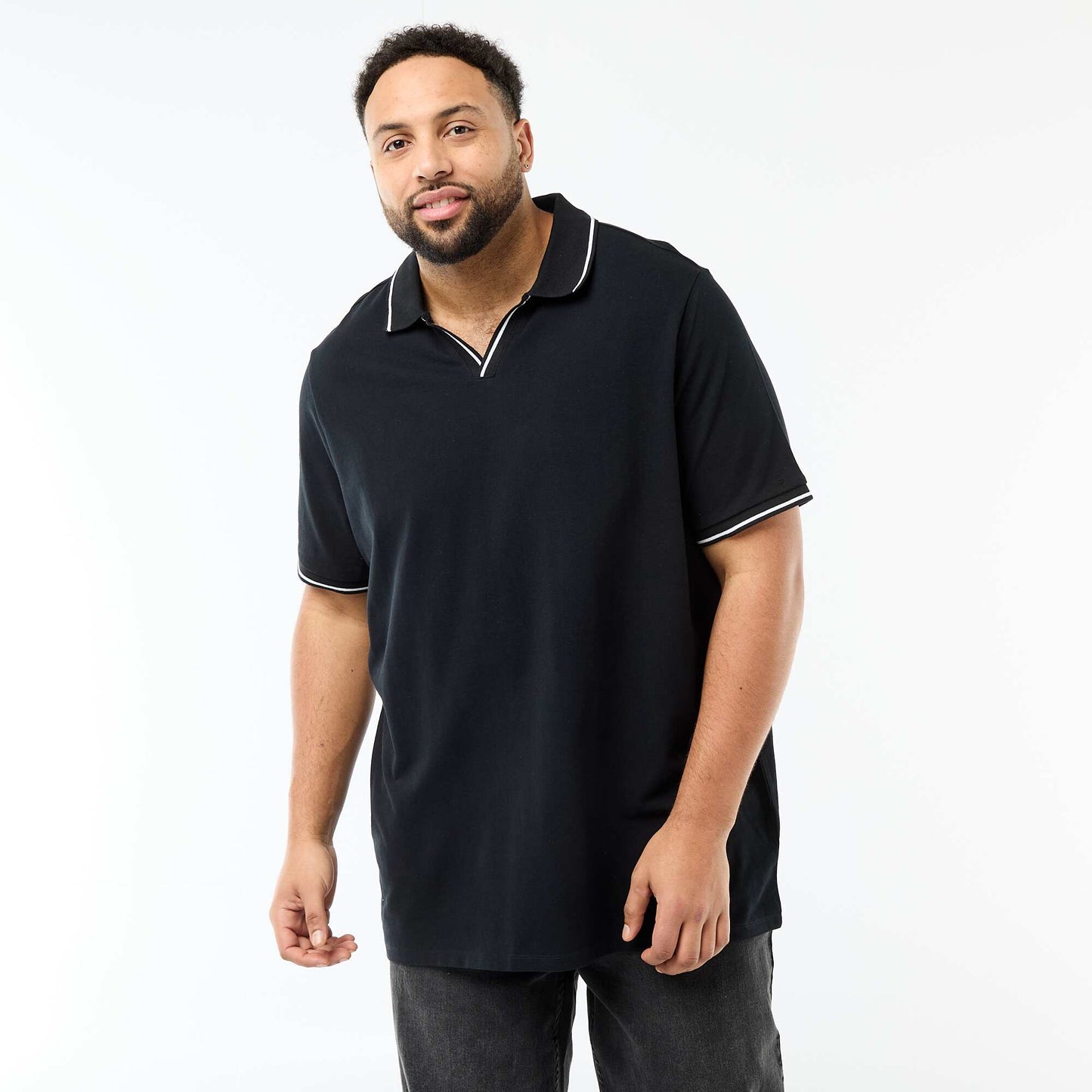 Polo en piqué de coton avec col polo sans boutons NOIR