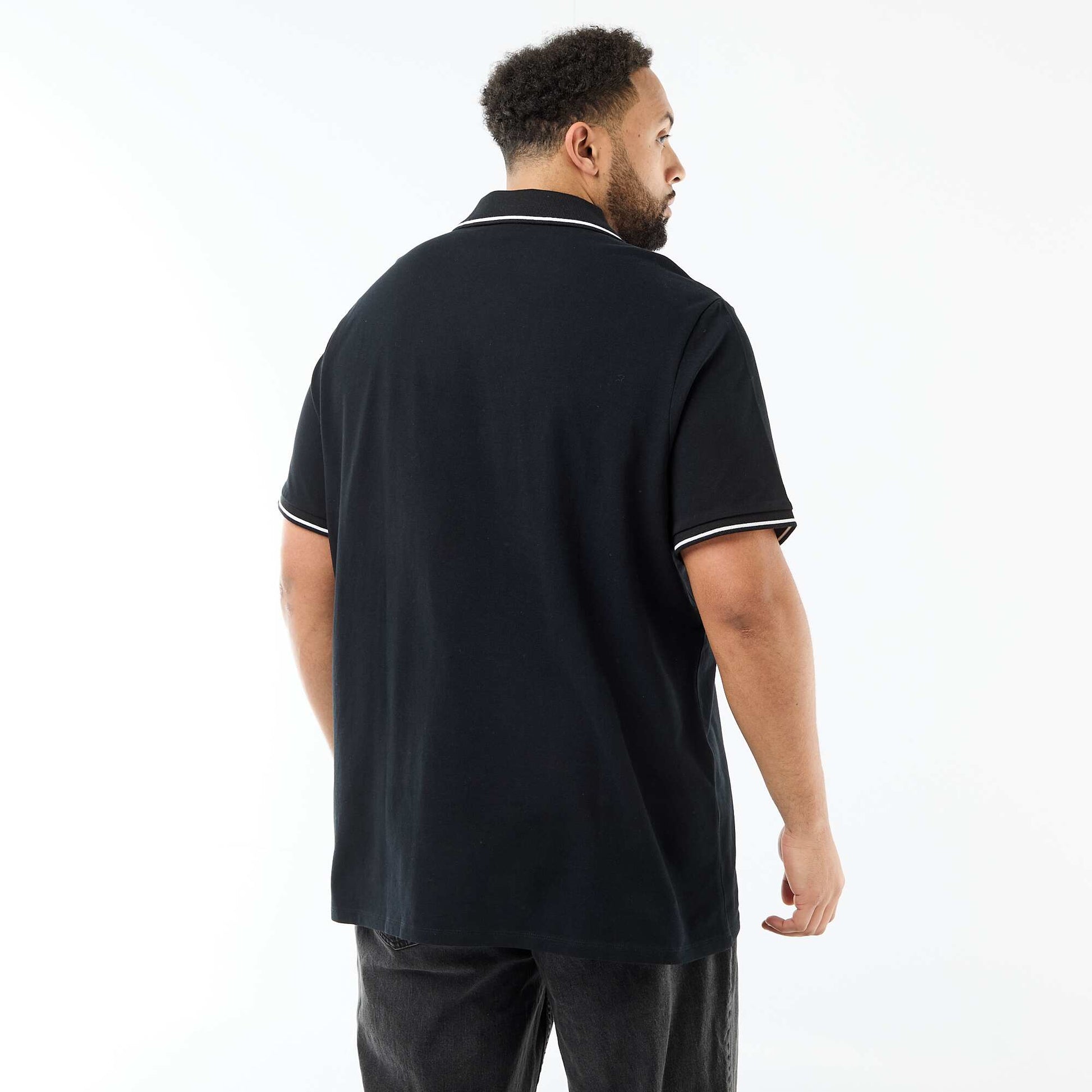 Polo en piqué de coton avec col polo sans boutons NOIR