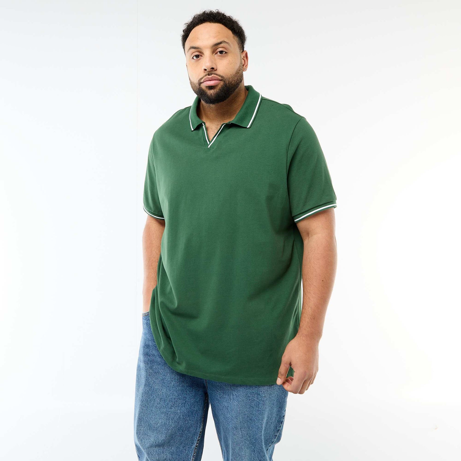 Polo en piqué de coton avec col polo sans boutons VERT