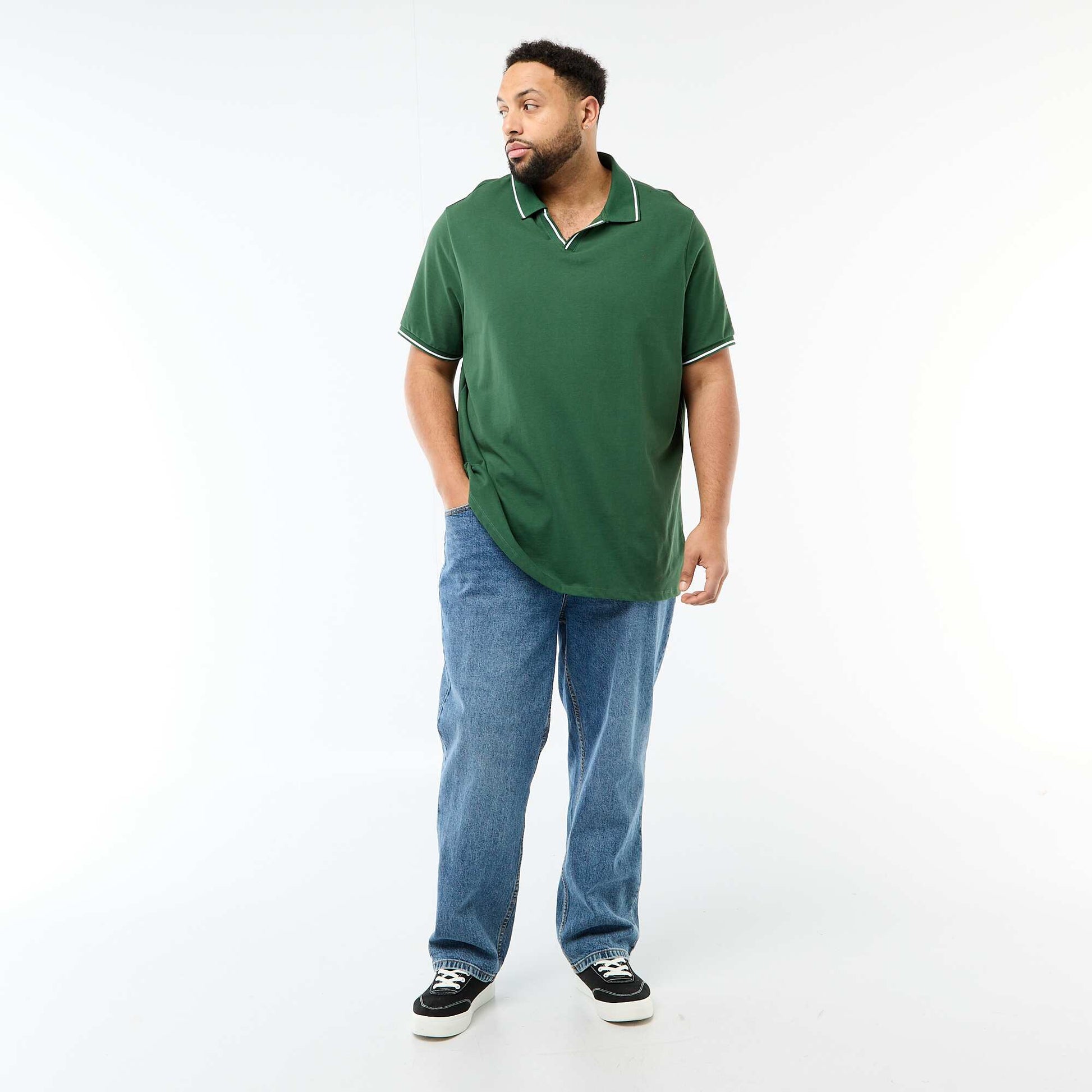 Polo en piqué de coton avec col polo sans boutons VERT
