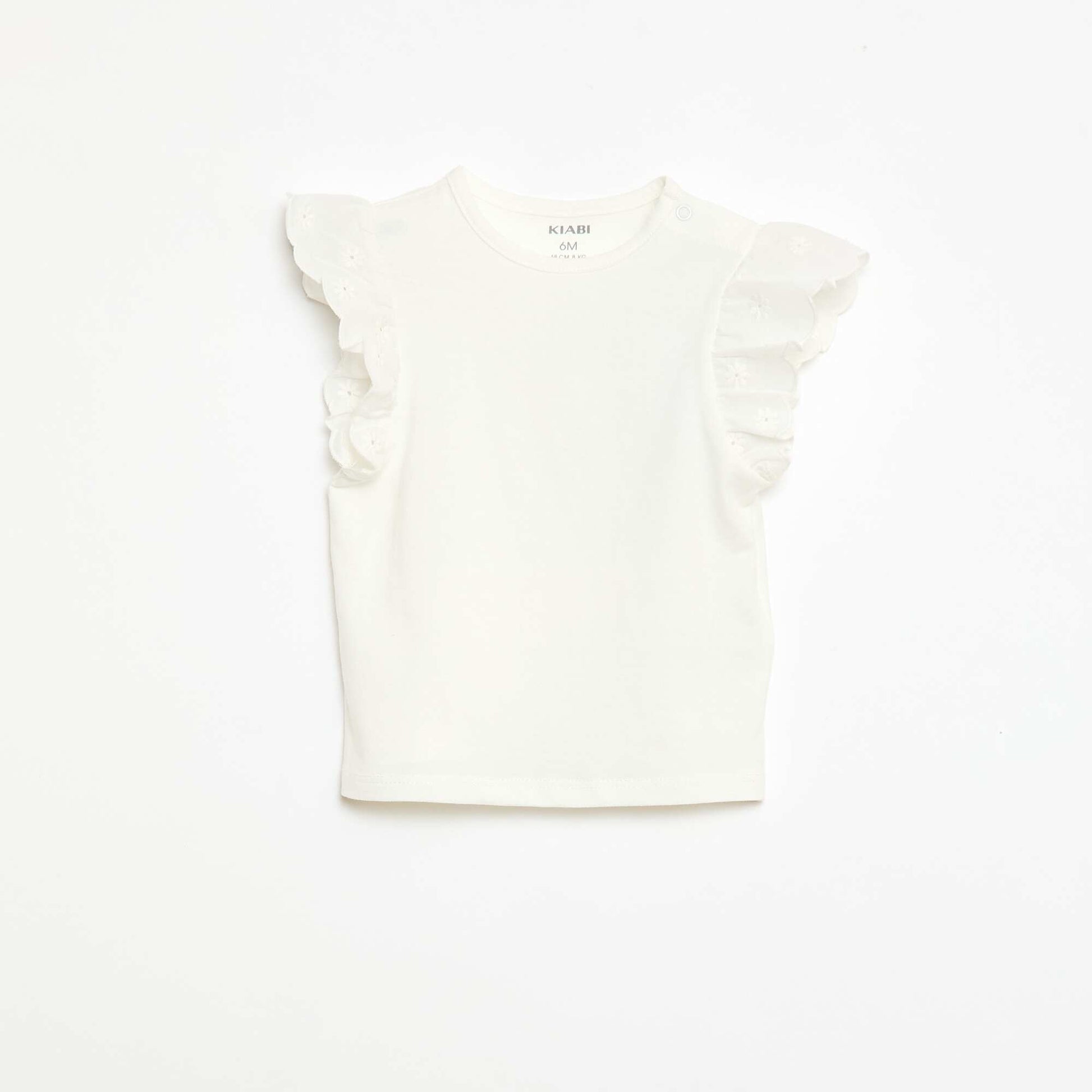 T-shirt en jersey de coton avec manches courtes en broderie anglaise BLANC