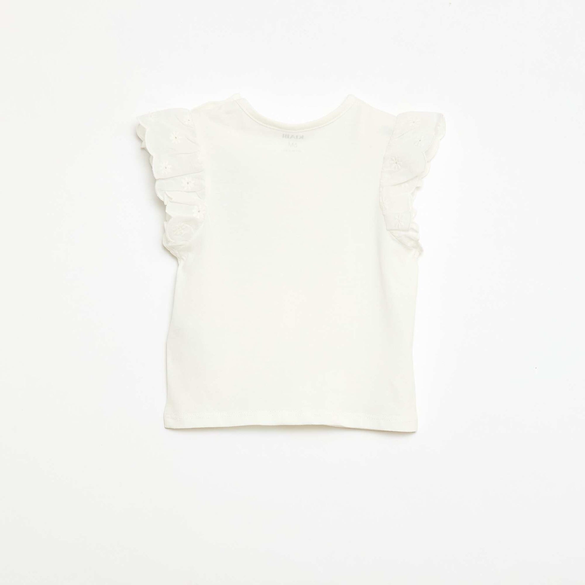T-shirt en jersey de coton avec manches courtes en broderie anglaise BLANC