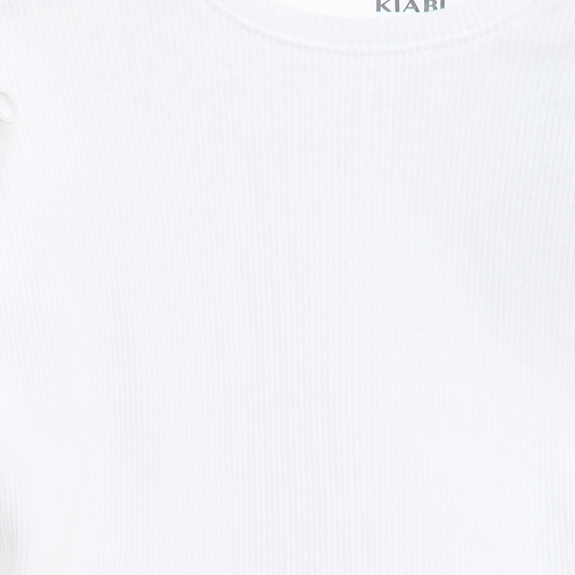 T-shirt côtelé à manches courtes volantées BLANC