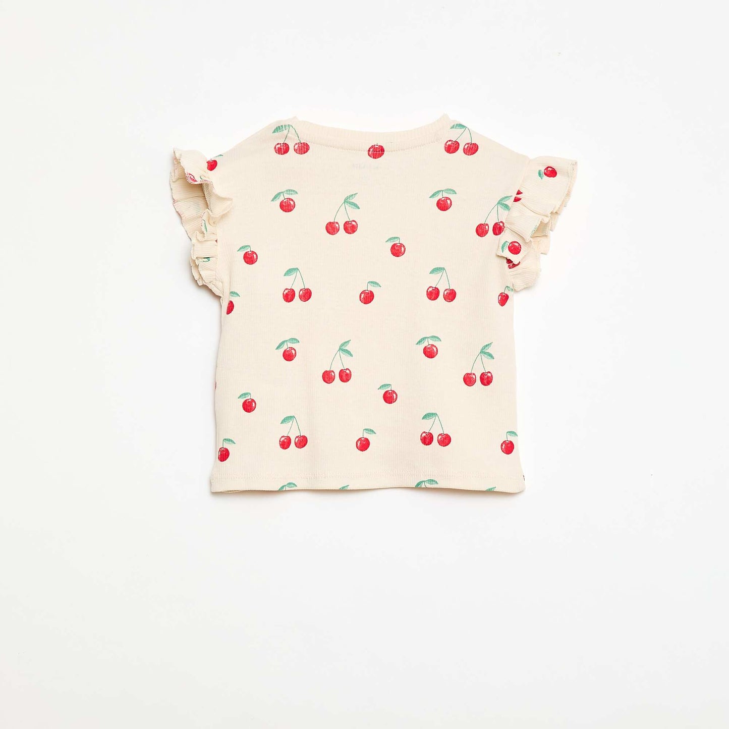 T-shirt côtelé à manches courtes volantées BLANC