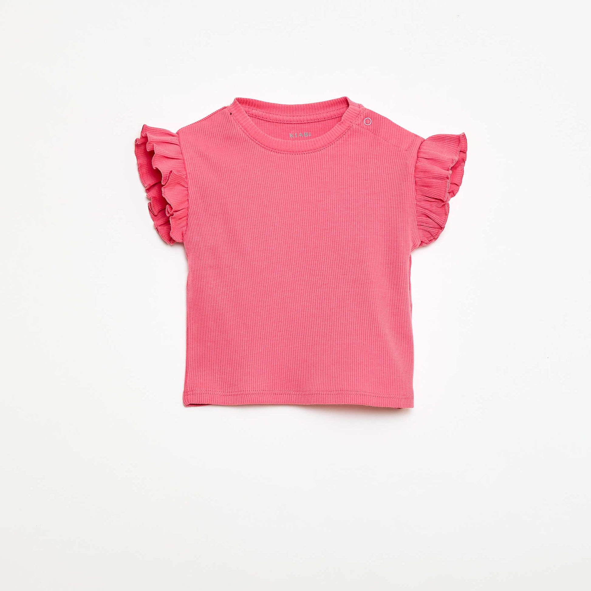 T-shirt côtelé à manches courtes volantées ROSE
